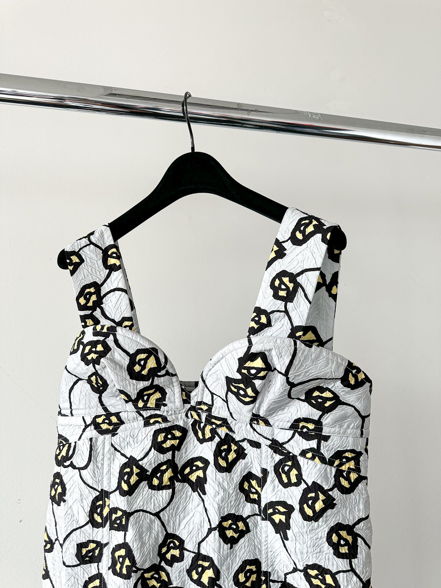 Marni Blue Floral Print Jacquard Textured Satin Woven Dress