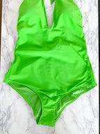 Maillot de bain une pièce vert à décolleté plongeant et dos nu Marina Rinaldi