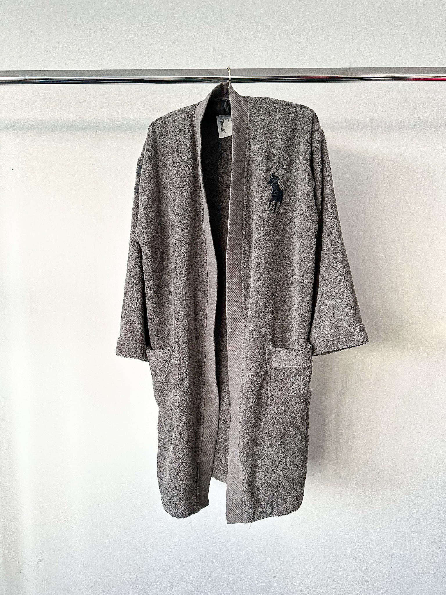Ralph Lauren Grey Pony Embroidered Cotton Bath Robe