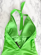 Maillot de bain une pièce vert à décolleté plongeant et dos nu Marina Rinaldi