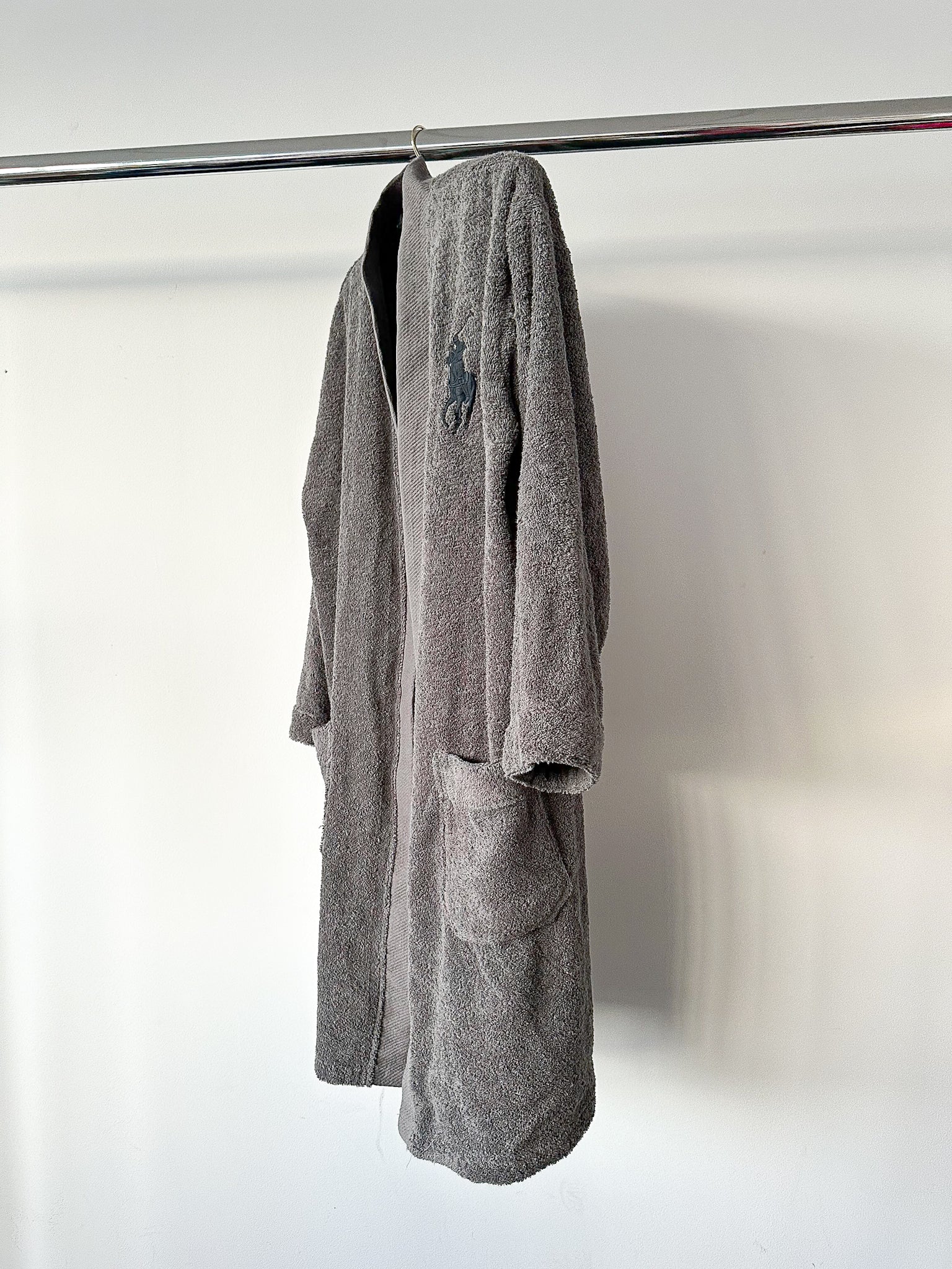 Ralph Lauren Grey Pony Embroidered Cotton Bath Robe