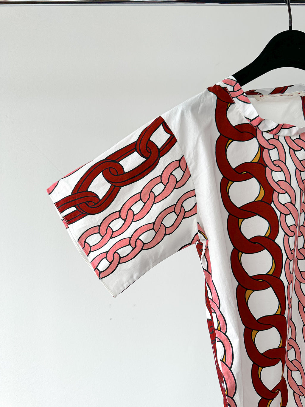 Marni Pink Red Chain Print Cotton Poplin Top