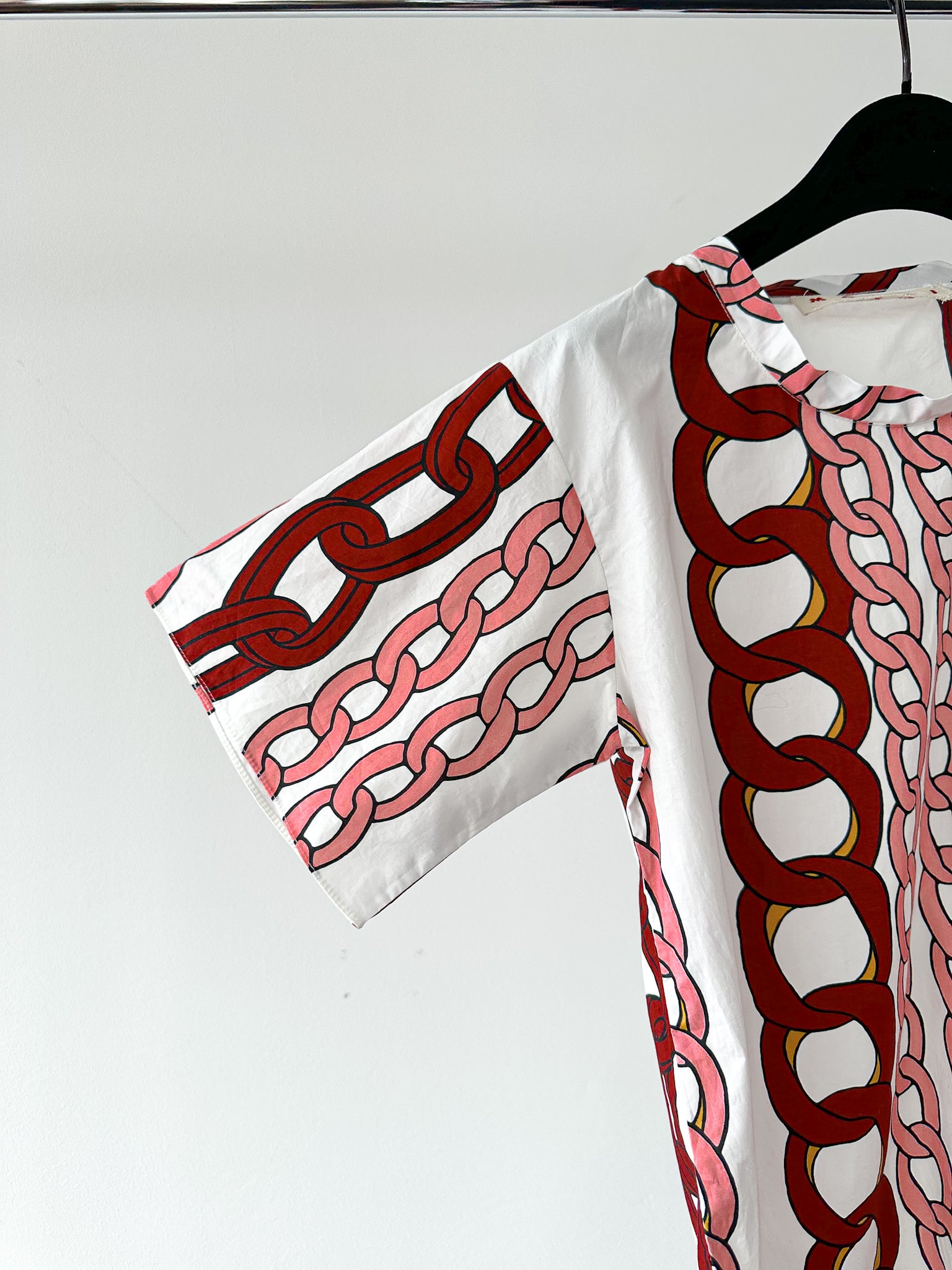 Marni Pink Red Chain Print Cotton Poplin Top