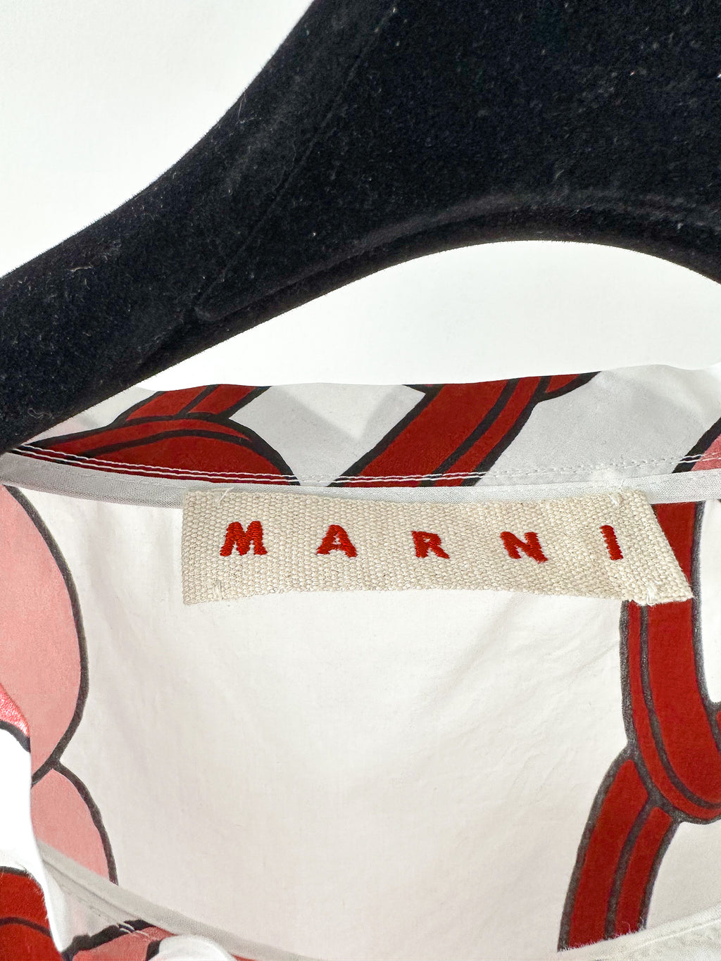 Marni Pink Red Chain Print Cotton Poplin Top