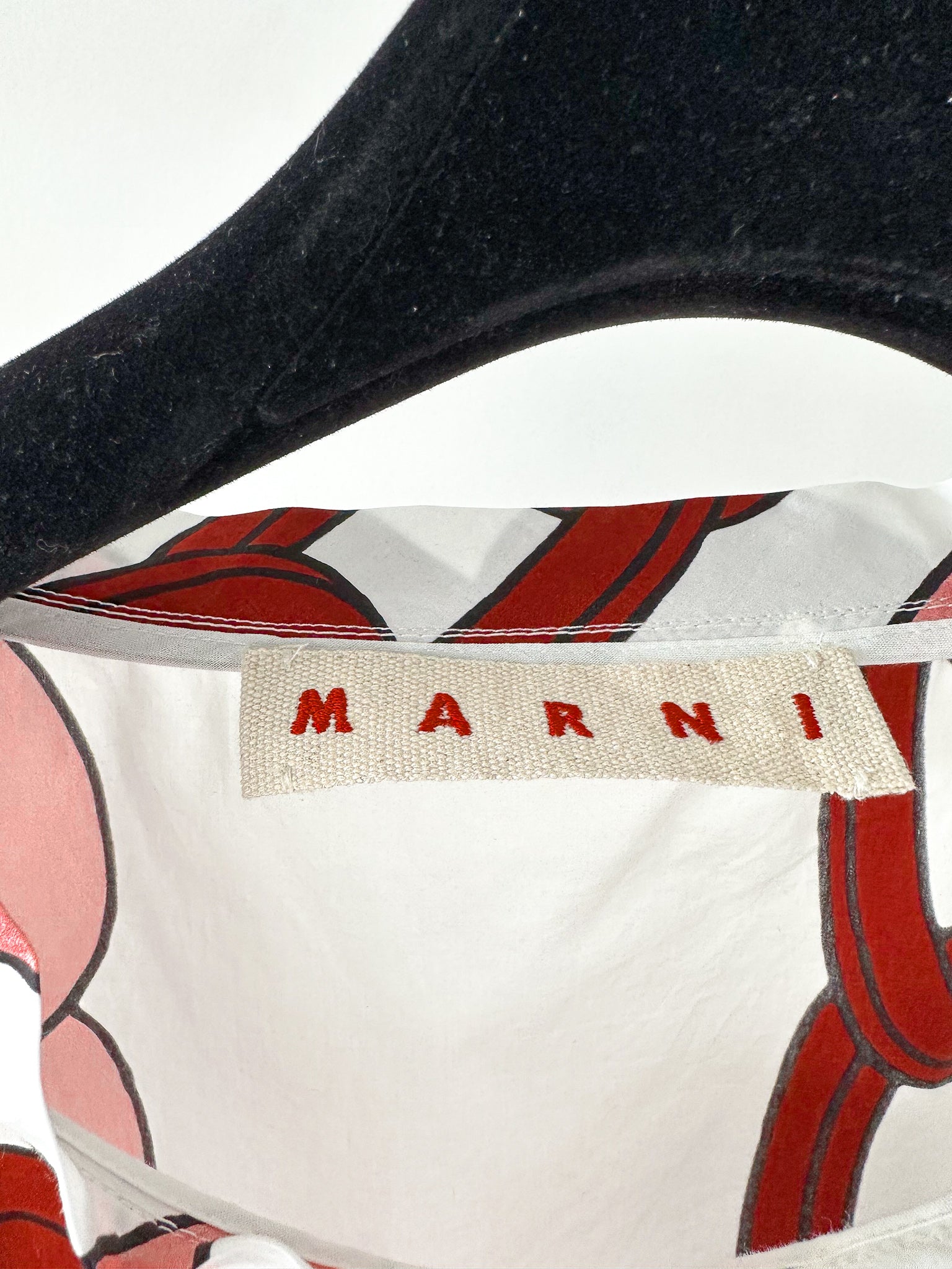 Marni Pink Red Chain Print Cotton Poplin Top