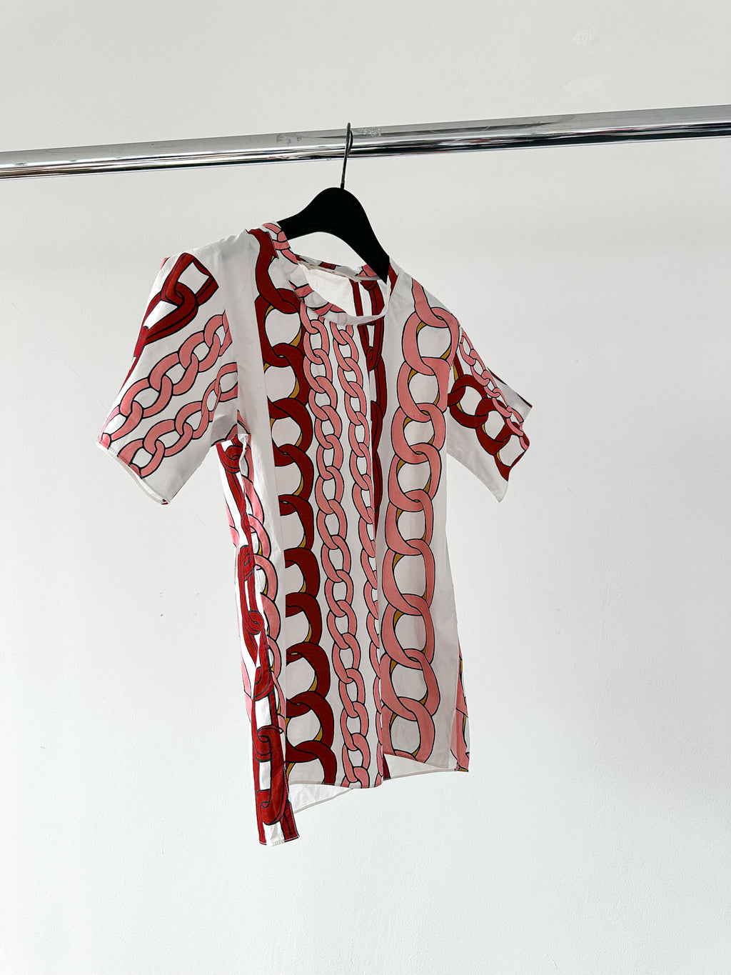 Marni Pink Red Chain Print Cotton Poplin Top