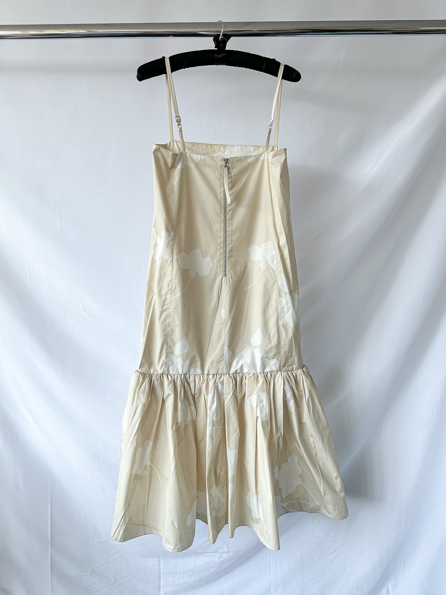 Another Tomorrow Floral Gathered Flounce Hem Cream Organic Cotton Dress