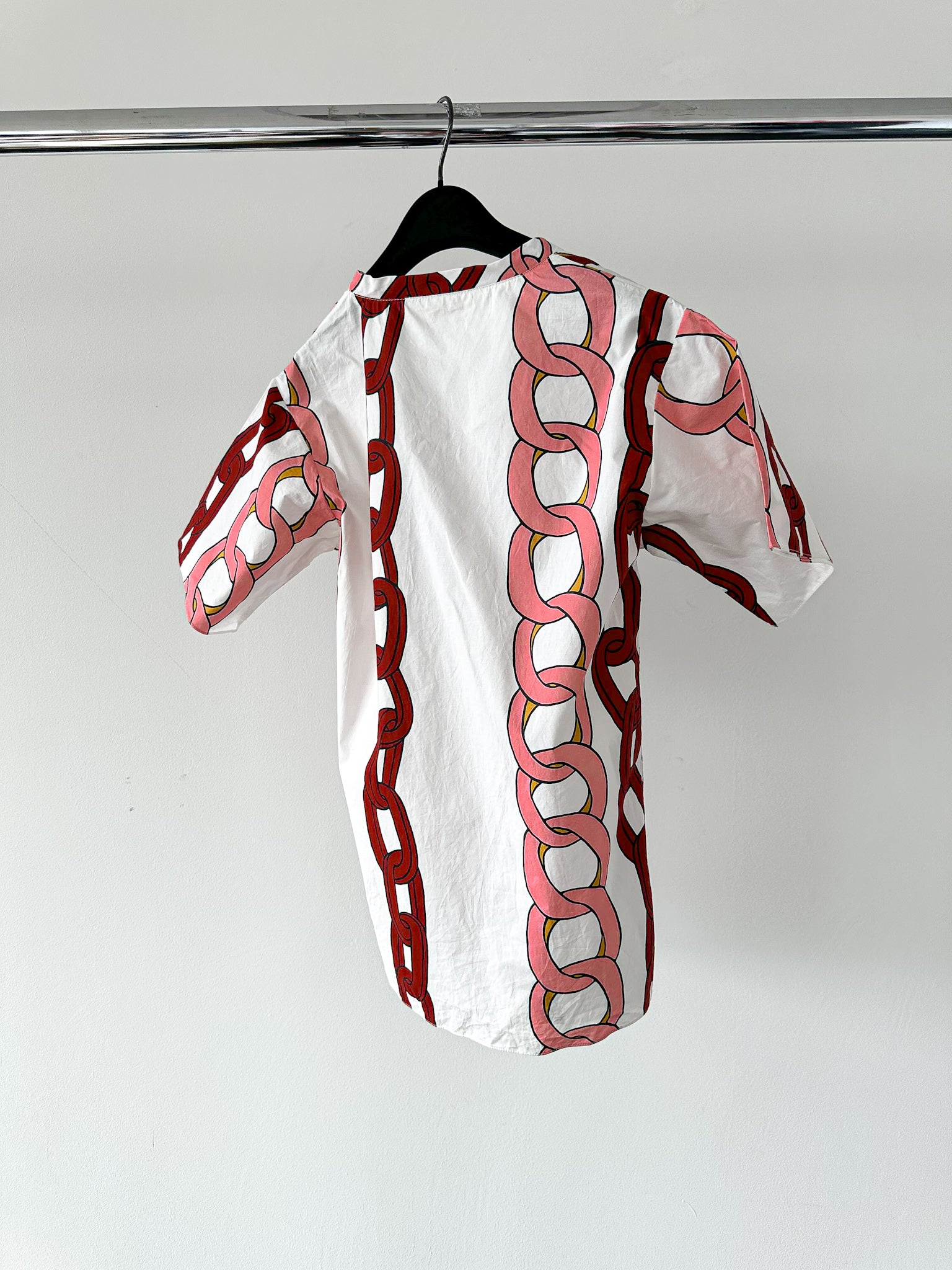 Marni Pink Red Chain Print Cotton Poplin Top