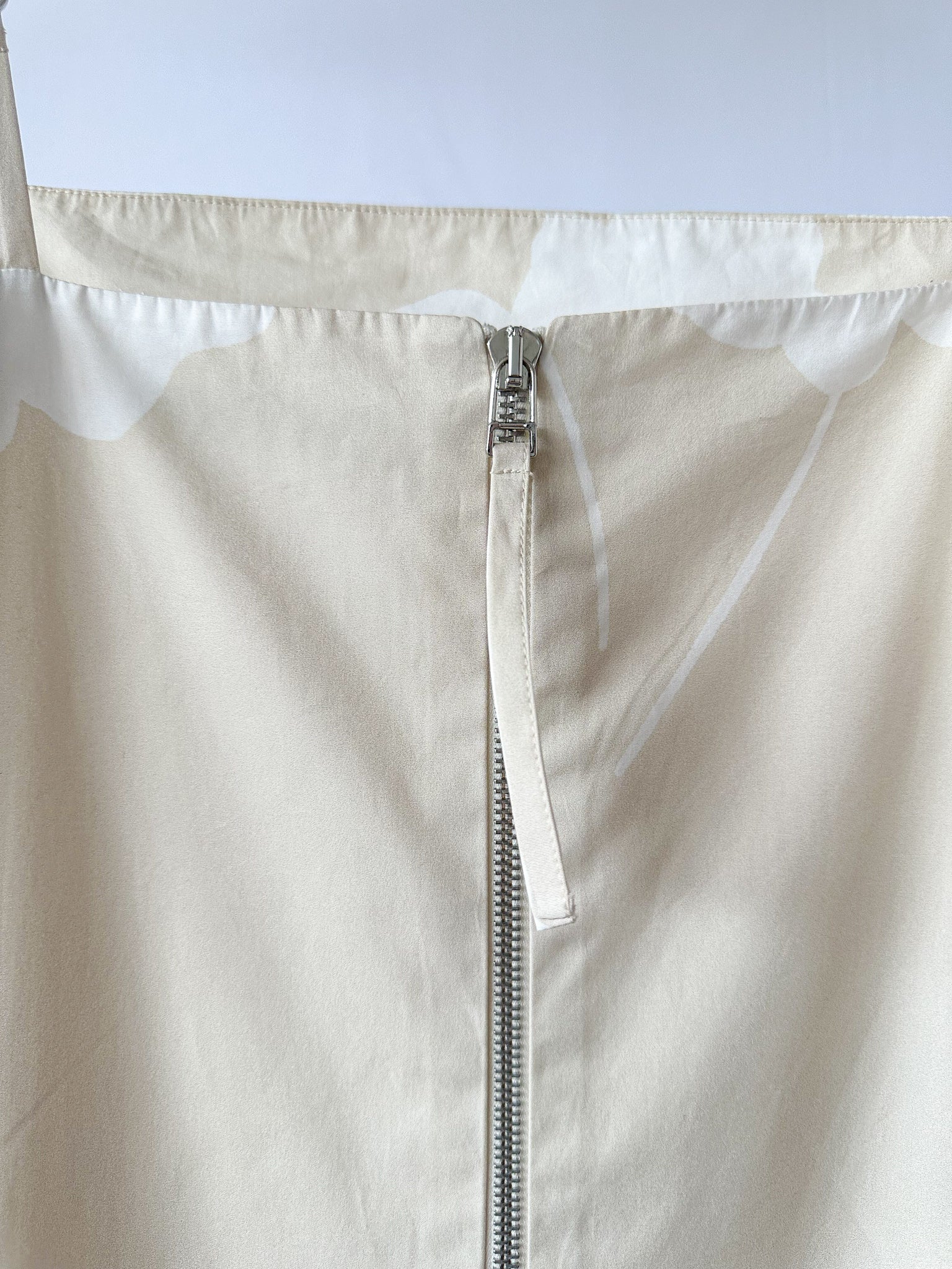 Another Tomorrow Floral Gathered Flounce Hem Cream Organic Cotton Dress