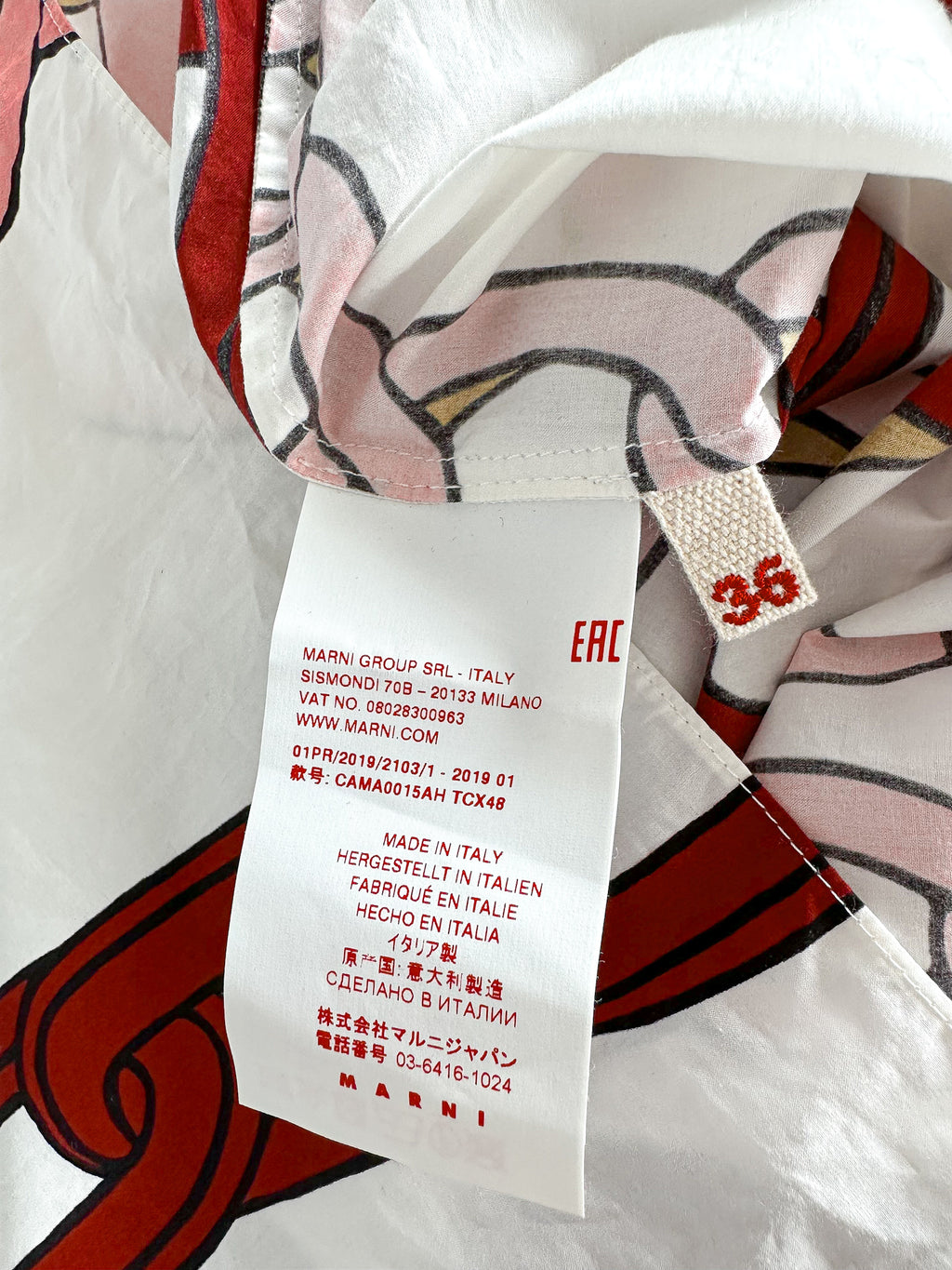 Marni Pink Red Chain Print Cotton Poplin Top