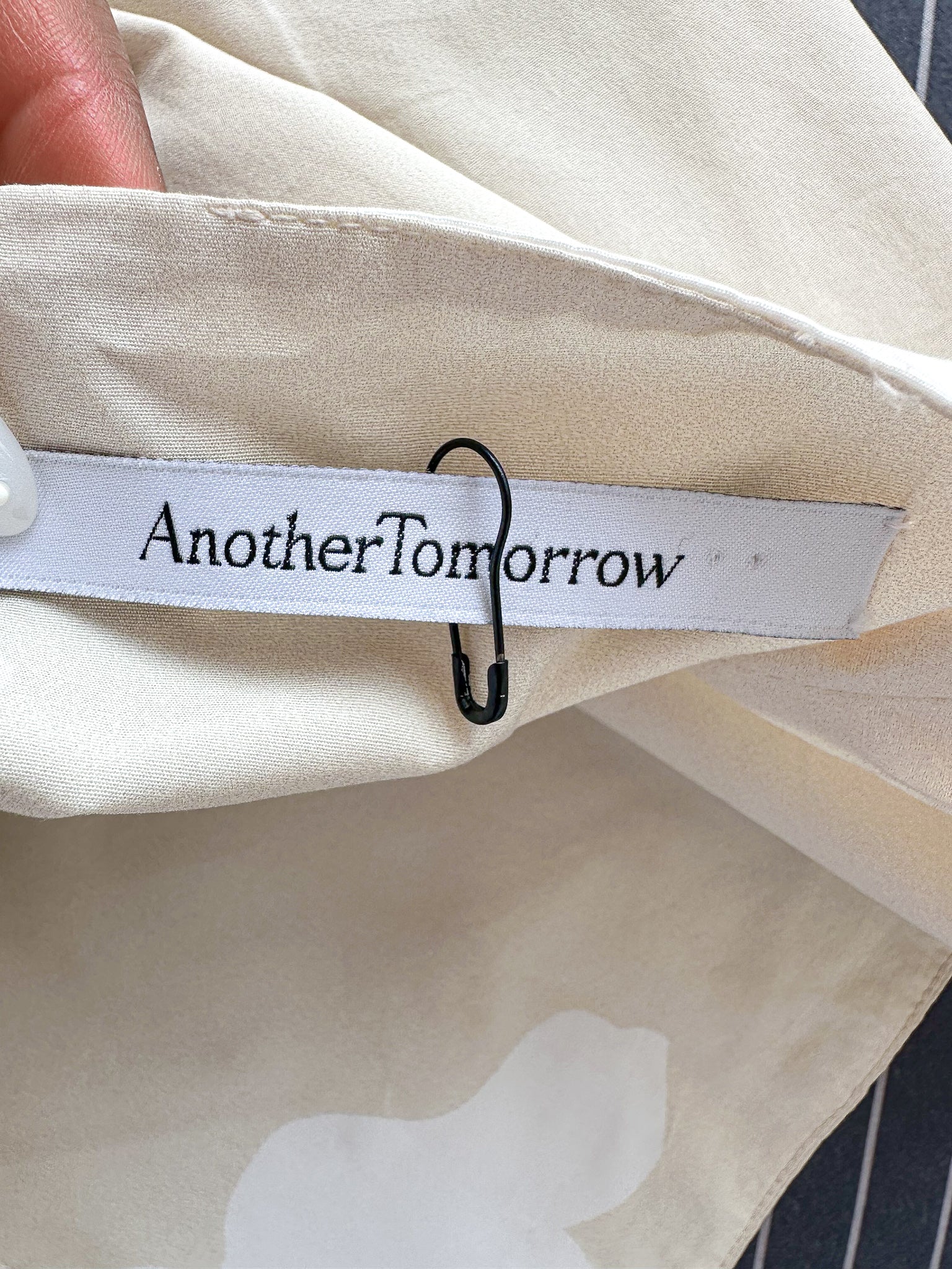 Another Tomorrow Floral Gathered Flounce Hem Cream Organic Cotton Dress