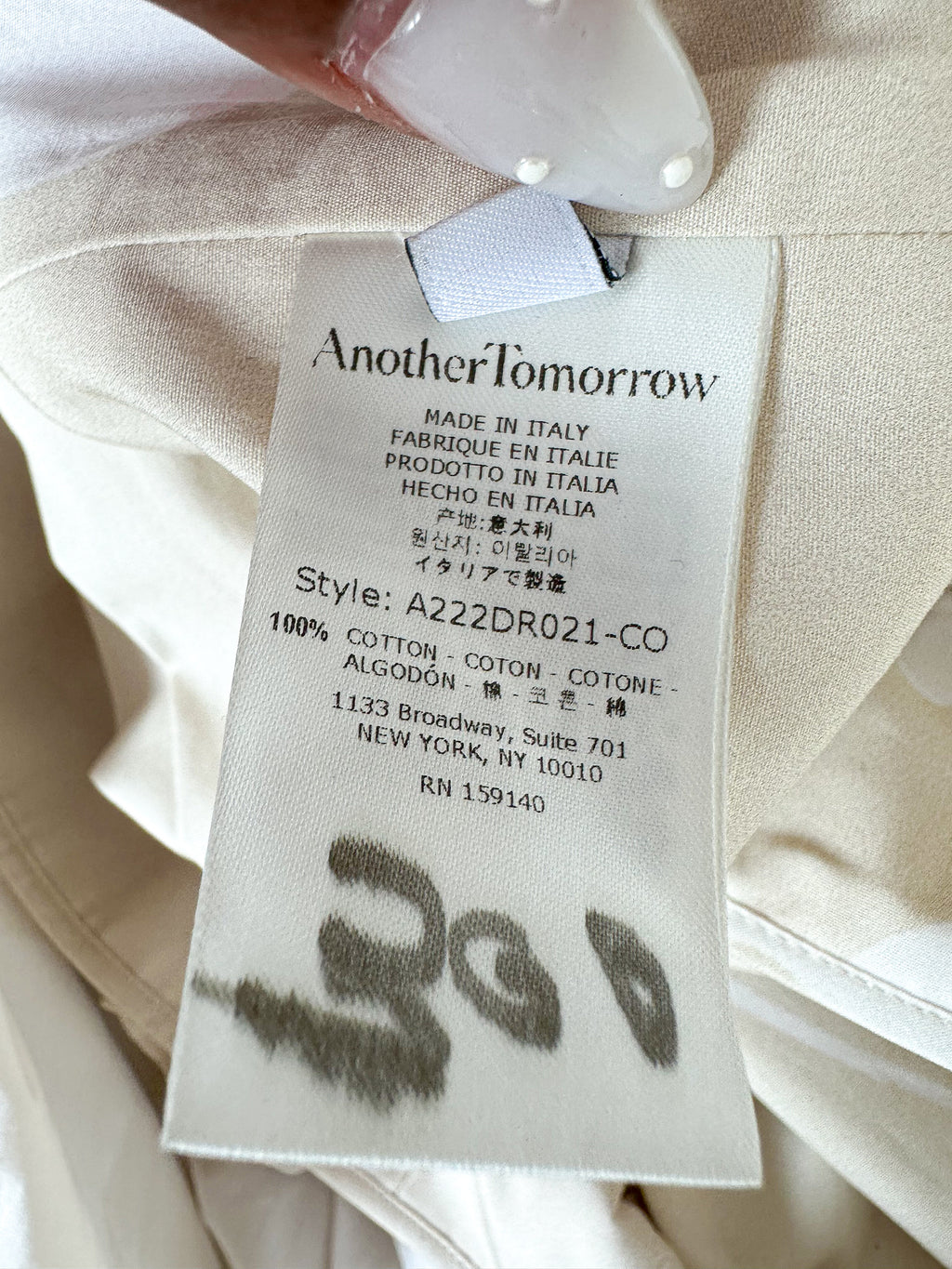 Another Tomorrow Floral Gathered Flounce Hem Cream Organic Cotton Dress