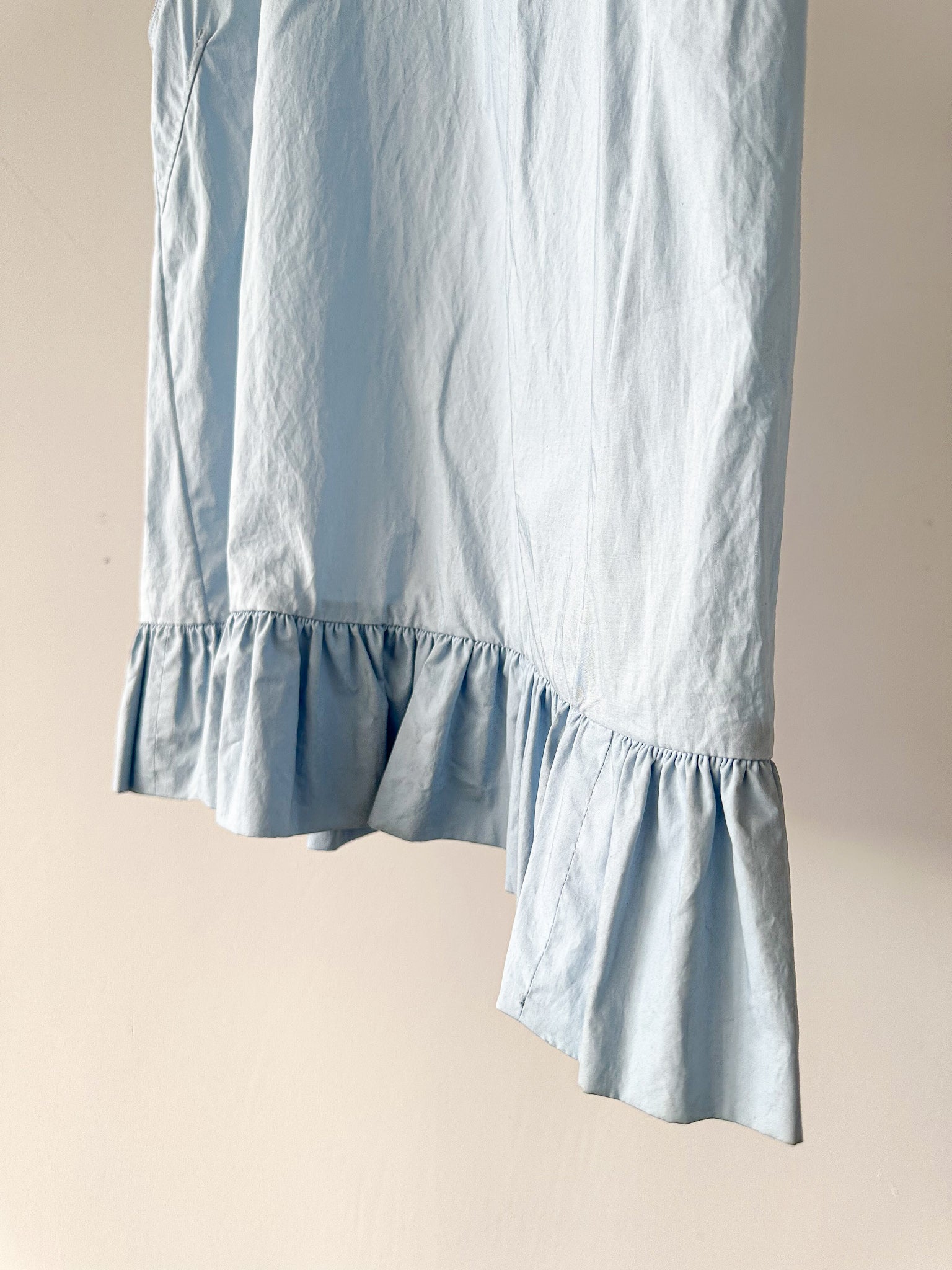 Marni Light Blue Cotton Poplin Ruffle Hem Sleeveless Blouse