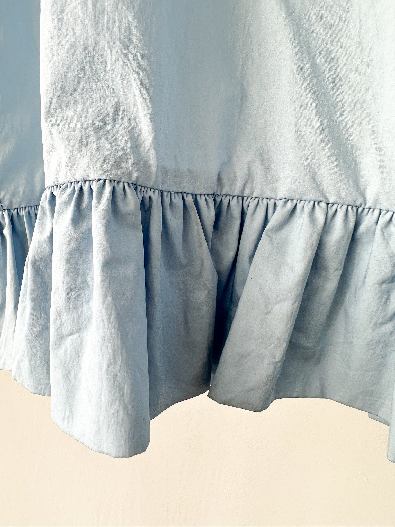 Marni Light Blue Cotton Poplin Ruffle Hem Sleeveless Blouse