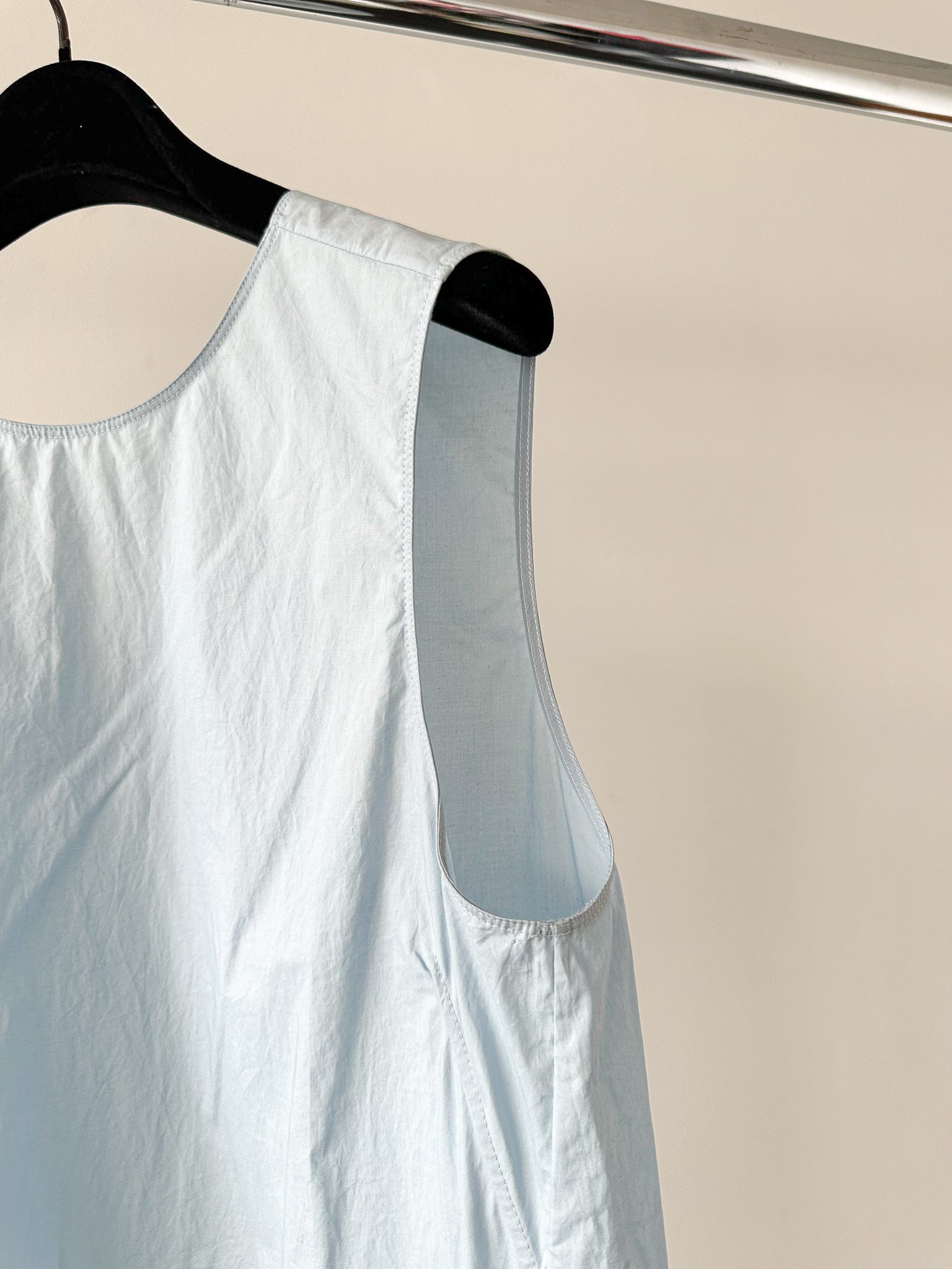 Marni Light Blue Cotton Poplin Ruffle Hem Sleeveless Blouse