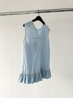 Marni Light Blue Cotton Poplin Ruffle Hem Sleeveless Blouse