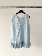 Marni Light Blue Cotton Poplin Ruffle Hem Sleeveless Blouse