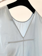 Marni Light Blue Cotton Poplin Ruffle Hem Sleeveless Blouse