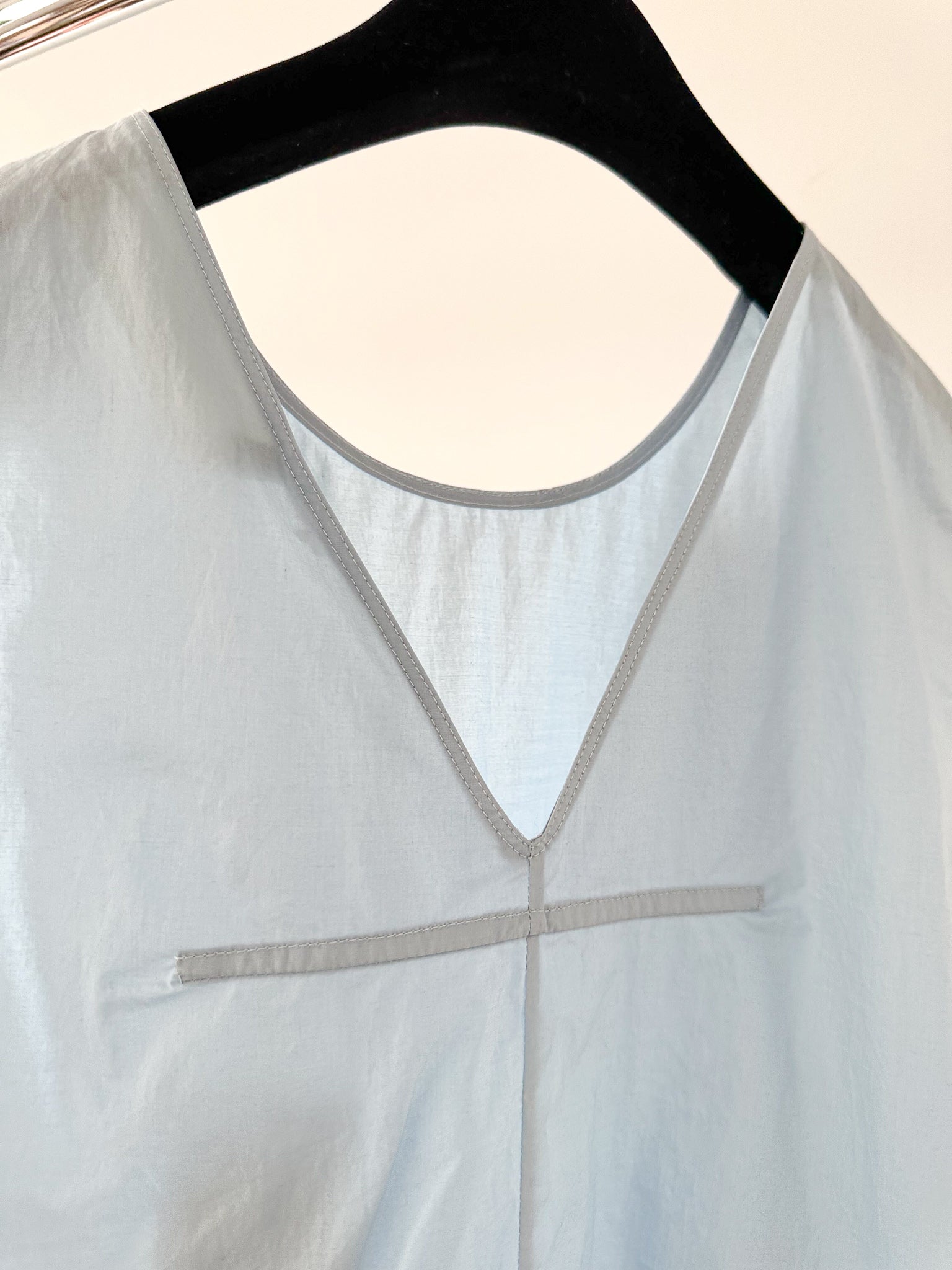 Marni Light Blue Cotton Poplin Ruffle Hem Sleeveless Blouse