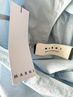 Marni Light Blue Cotton Poplin Ruffle Hem Sleeveless Blouse