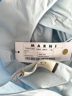 Marni Light Blue Cotton Poplin Ruffle Hem Sleeveless Blouse
