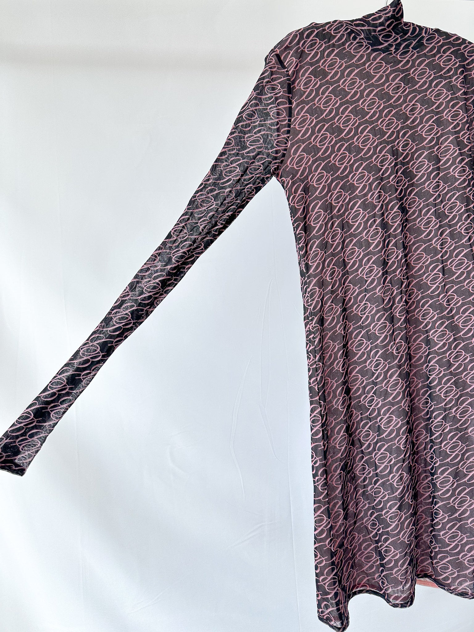 Blumarine Logo Mesh Long Sleeve Dress