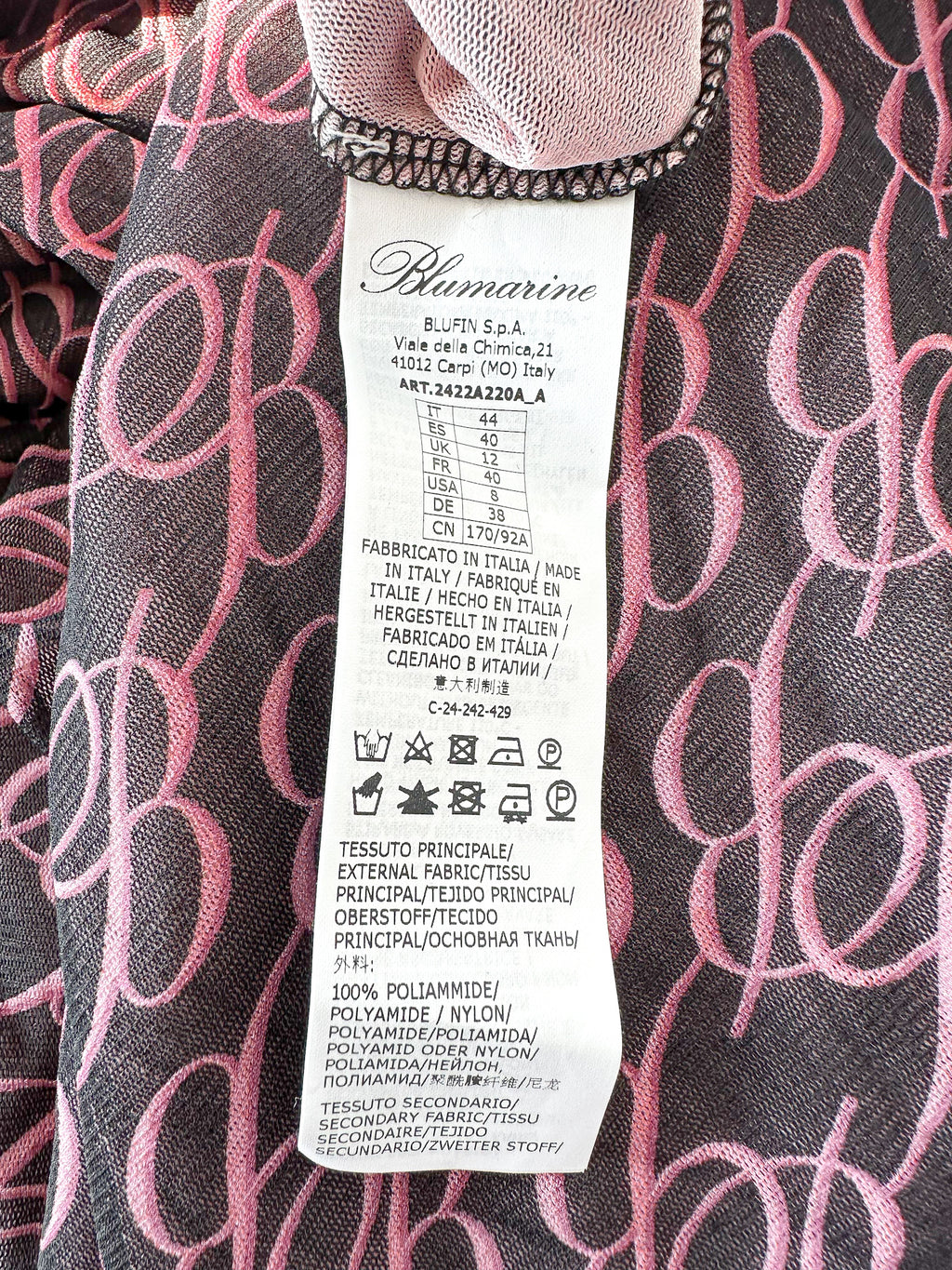 Blumarine Logo Mesh Long Sleeve Dress