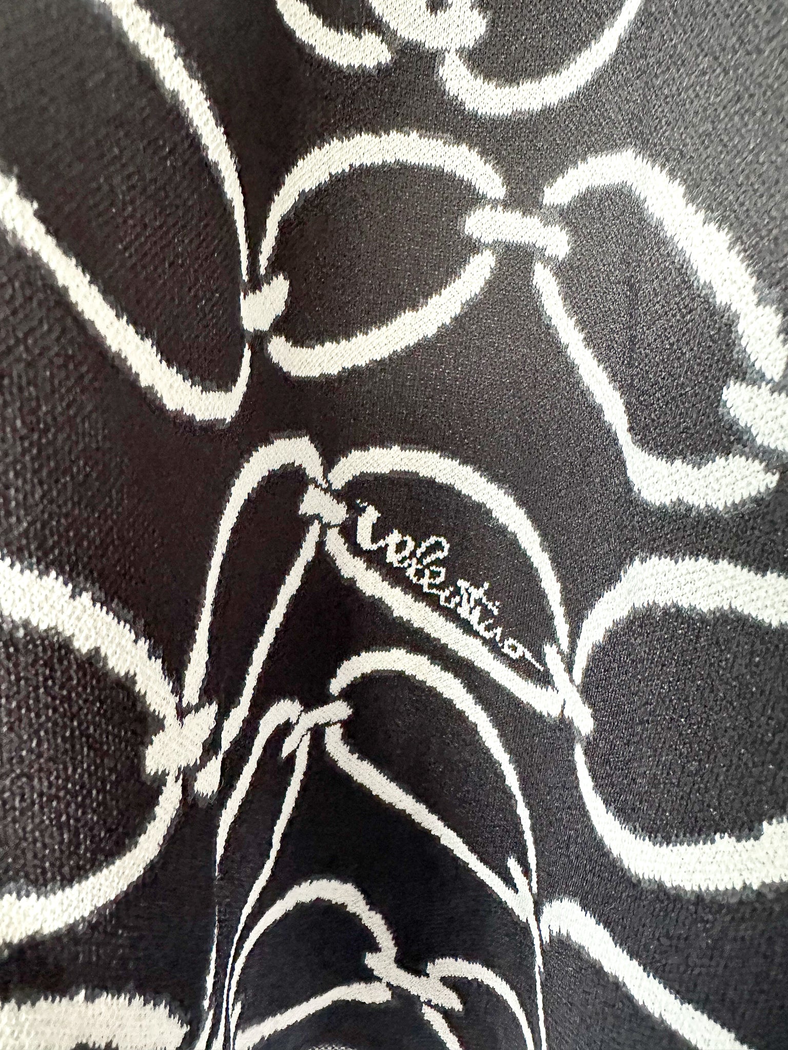 Valentino Garavani Feather-Trimmed Black 1967 Chain Print Intarsia Jacquard Knit Top