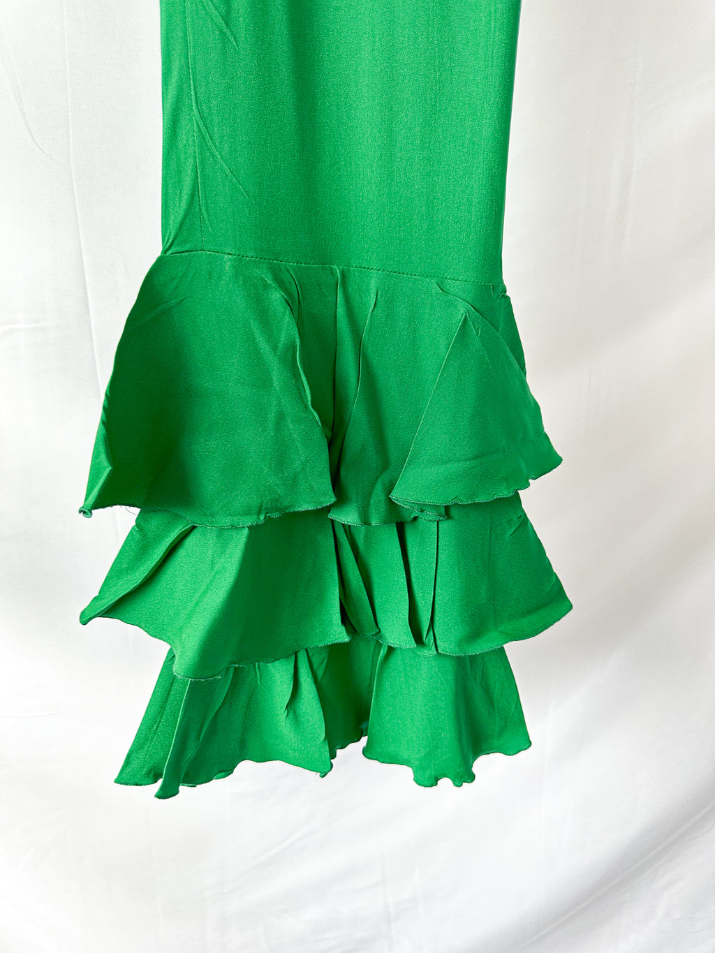 Dolce & Gabbana Green Frilly Flounce Layered Bell Bottom Trousers