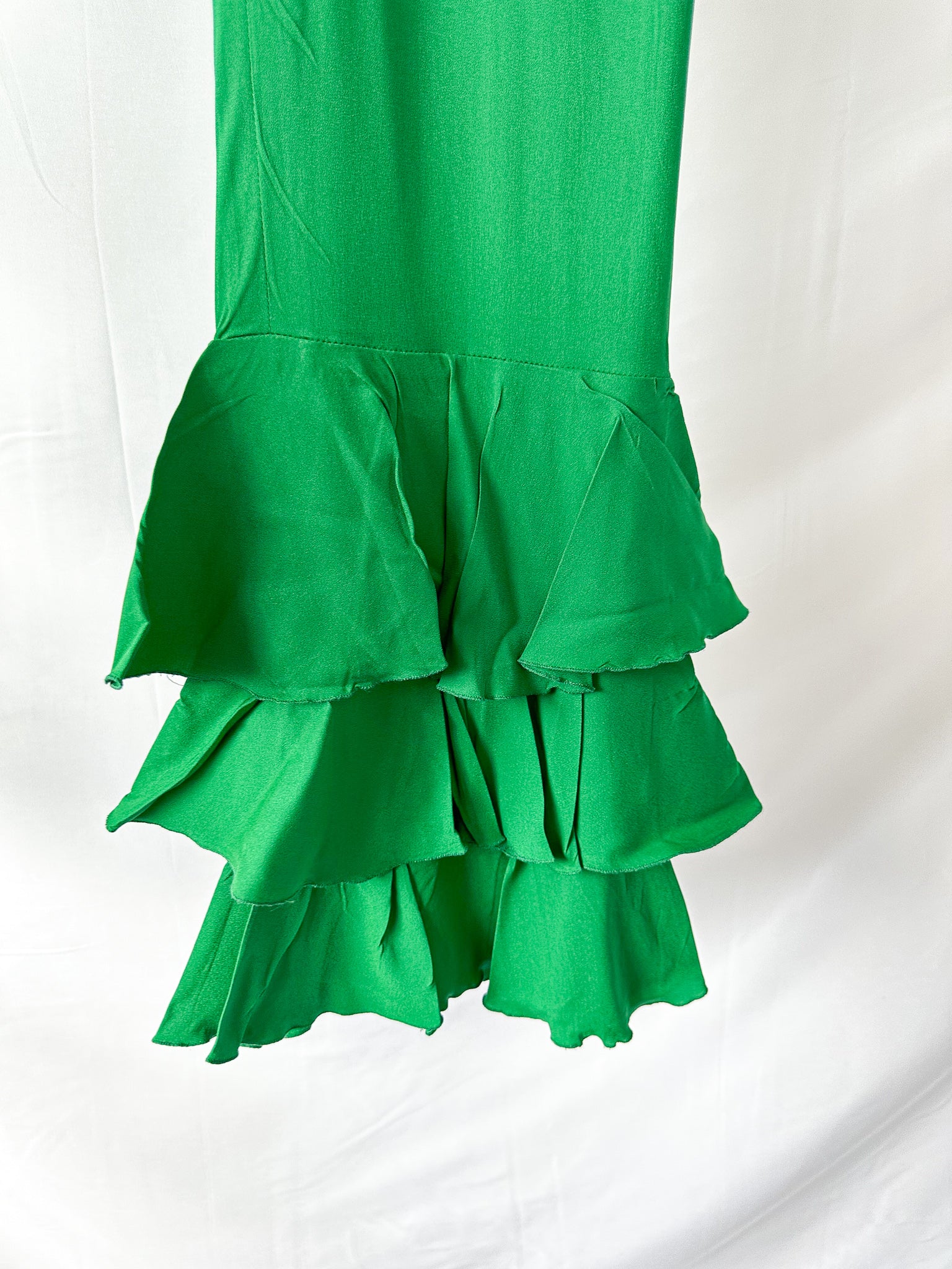 Dolce & Gabbana Green Frilly Flounce Layered Bell Bottom Trousers