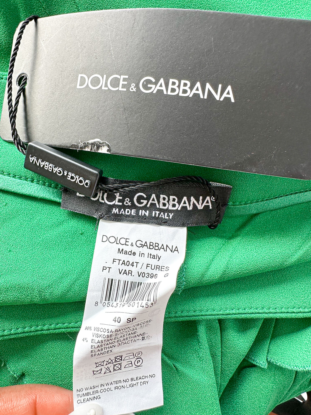 Dolce & Gabbana Green Frilly Flounce Layered Bell Bottom Trousers