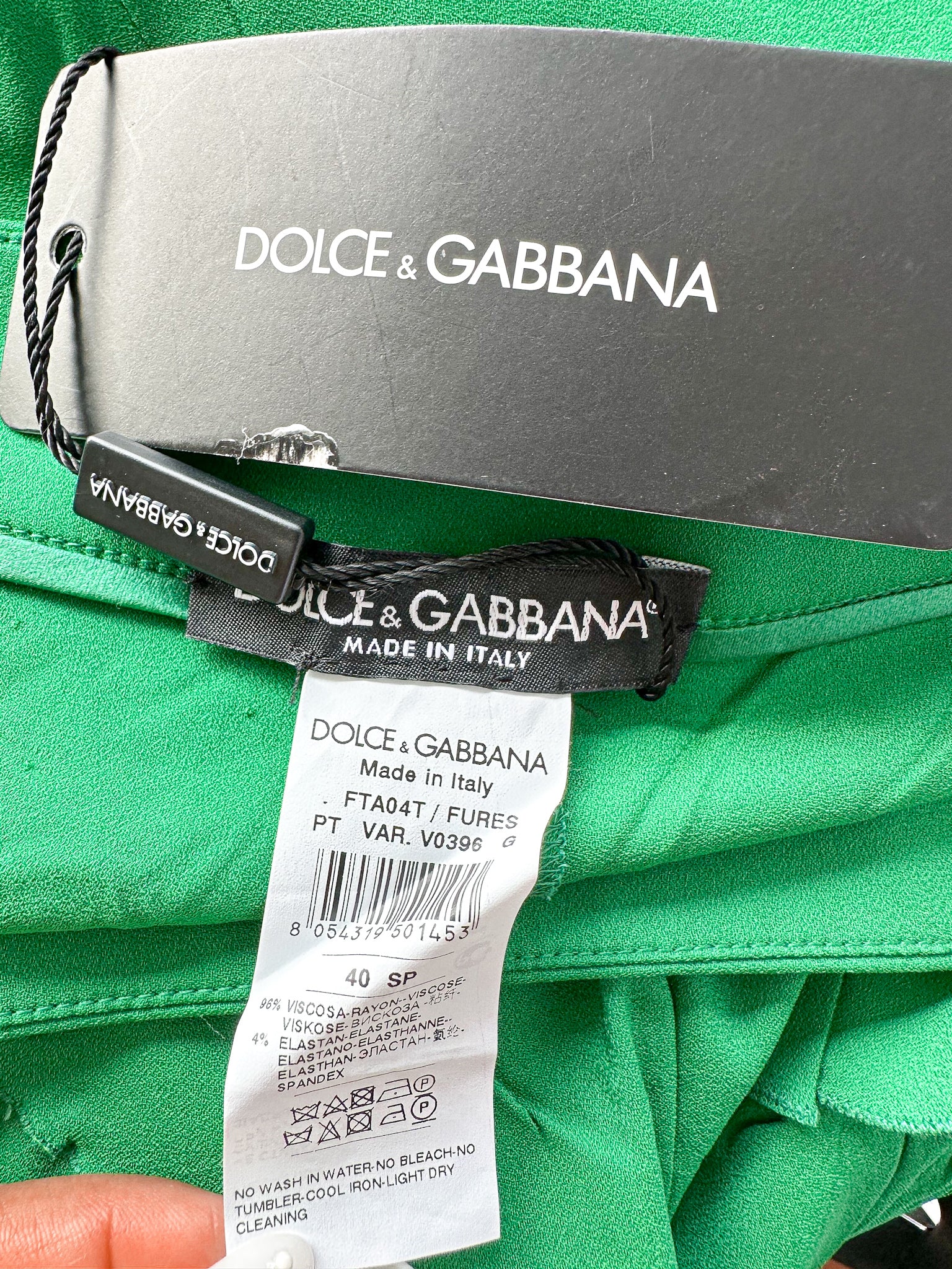 Dolce & Gabbana Green Frilly Flounce Layered Bell Bottom Trousers