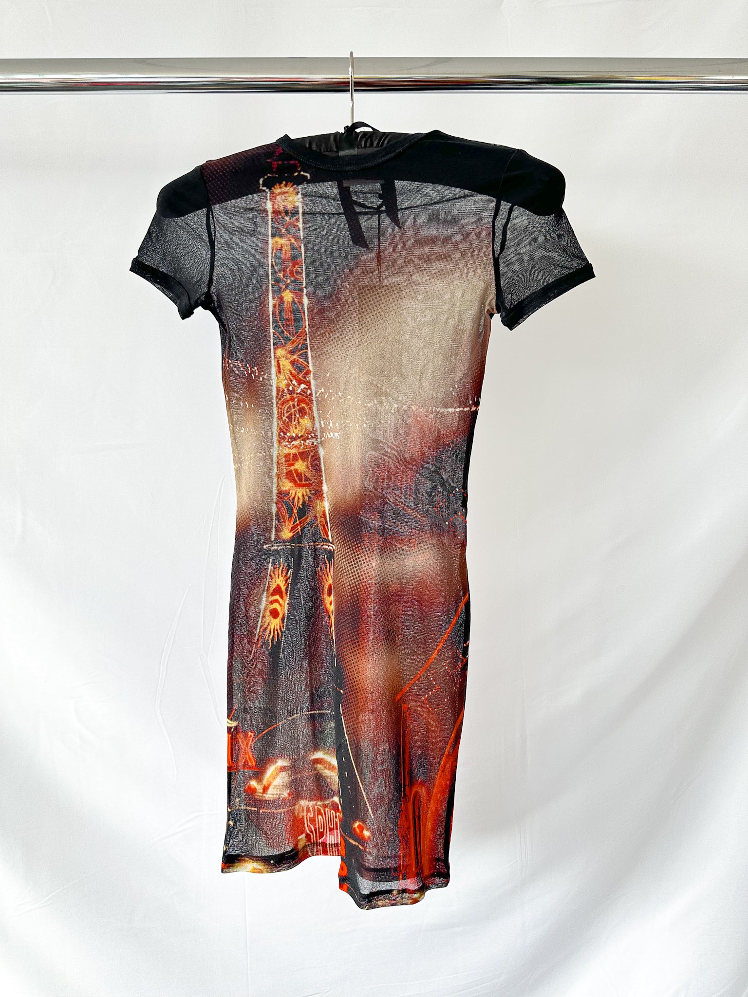 Jean Paul Gaultier Pigalle Paris Print Mesh Mini Dress