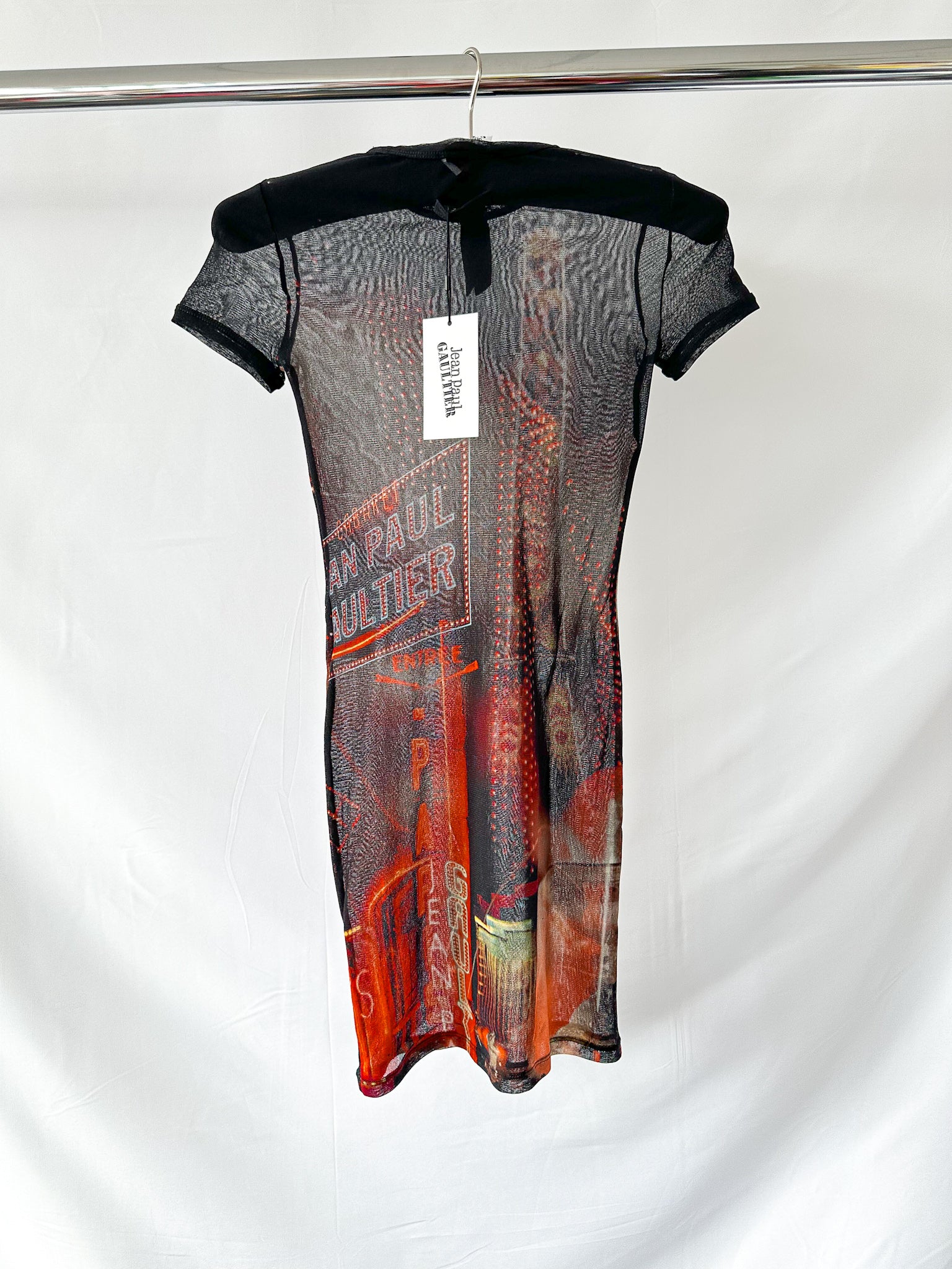 Jean Paul Gaultier Pigalle Paris Print Mesh Mini Dress