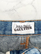 Mini-jupe en jean à grand logo Jean Paul Gaultier Haute Jeanerie
