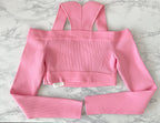Alexander McQueen Pink Sweetheart Neck Cropped Rib Knit Long Sleeve Top