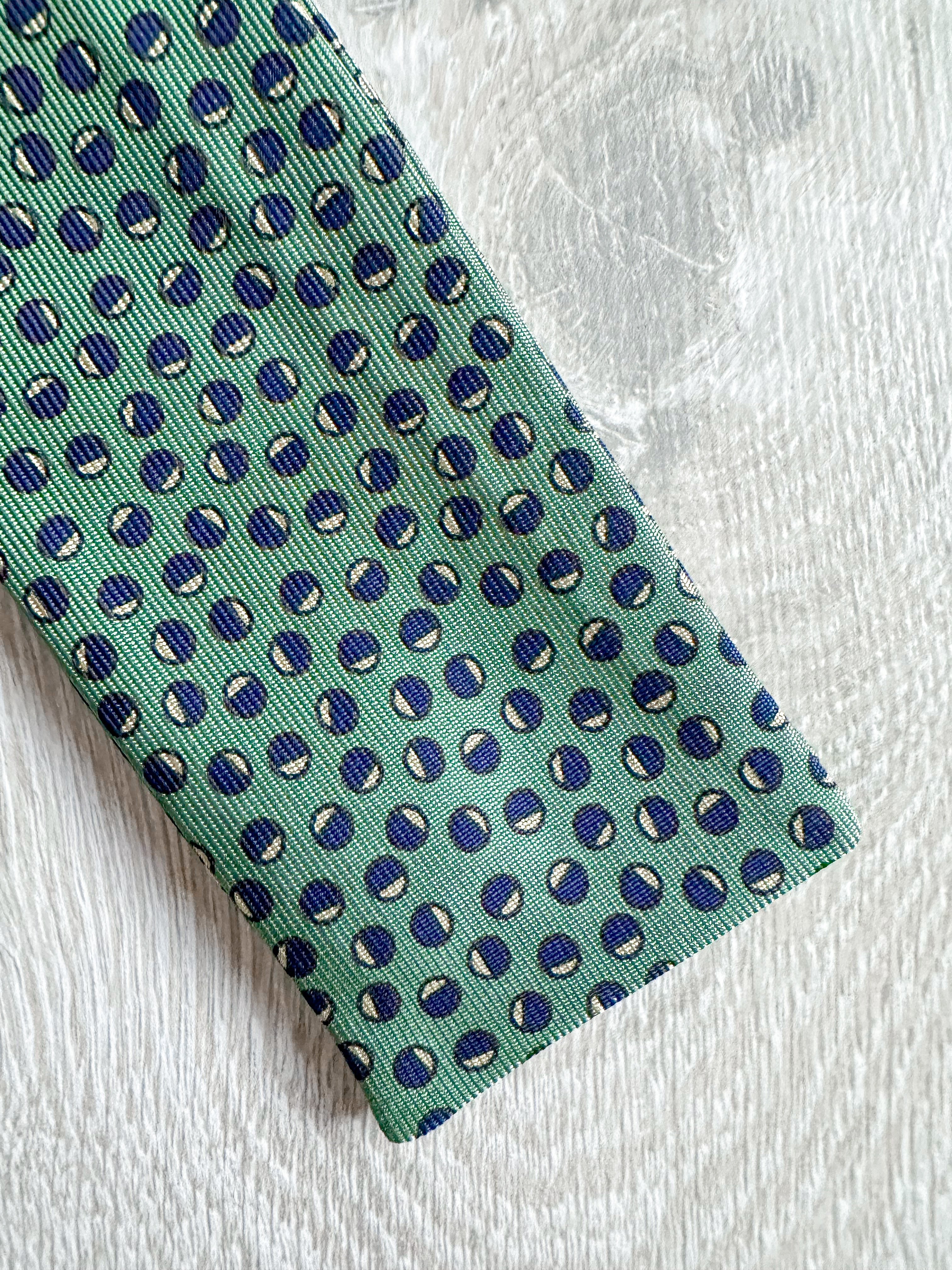 Drake's Green Abstract Circle Foulard Print Self Tie Bow Tie - House Of Huntington