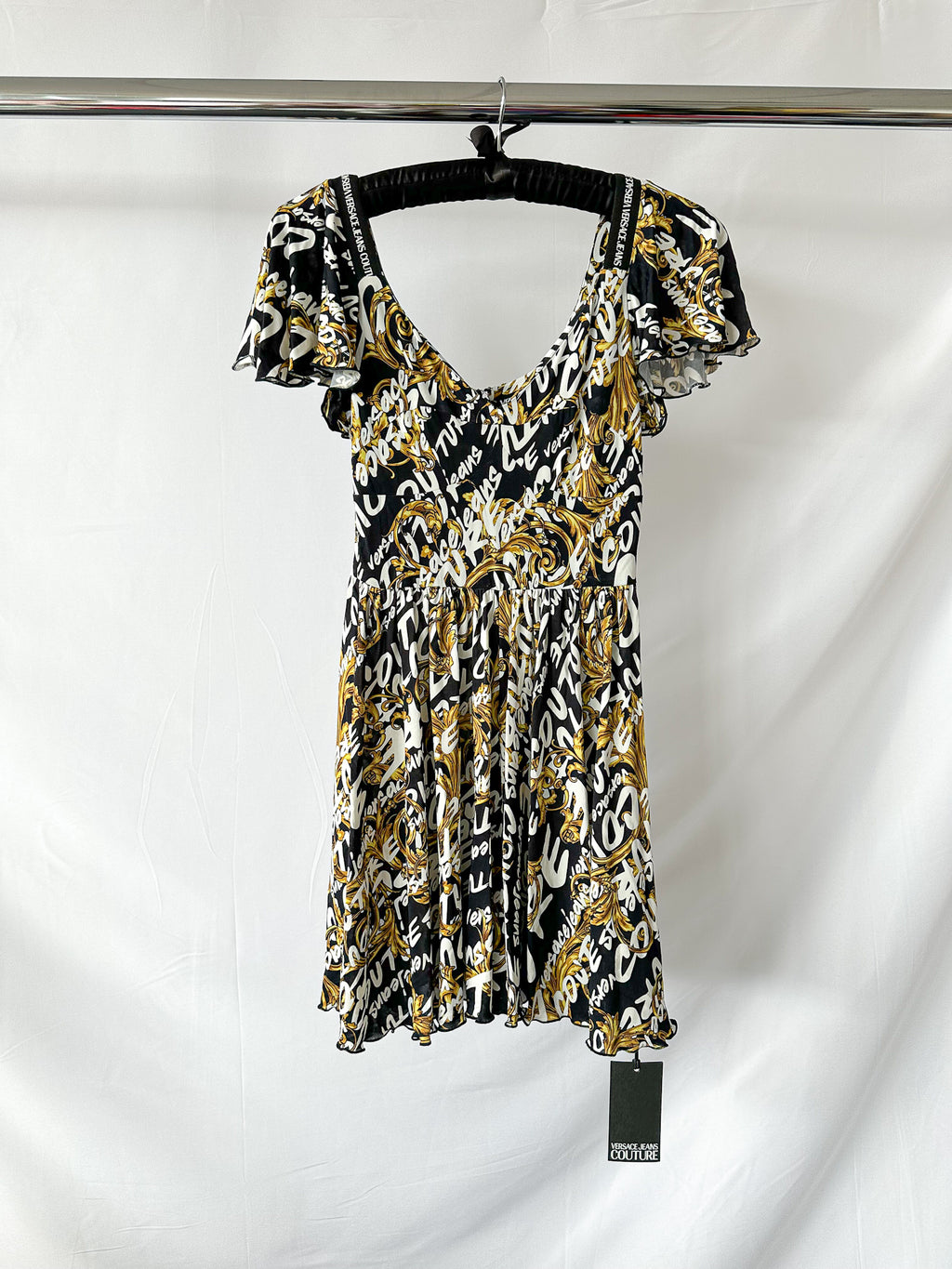 Versace Jeans Couture Allover Brand Logo Print Baroque Mini Playsuit