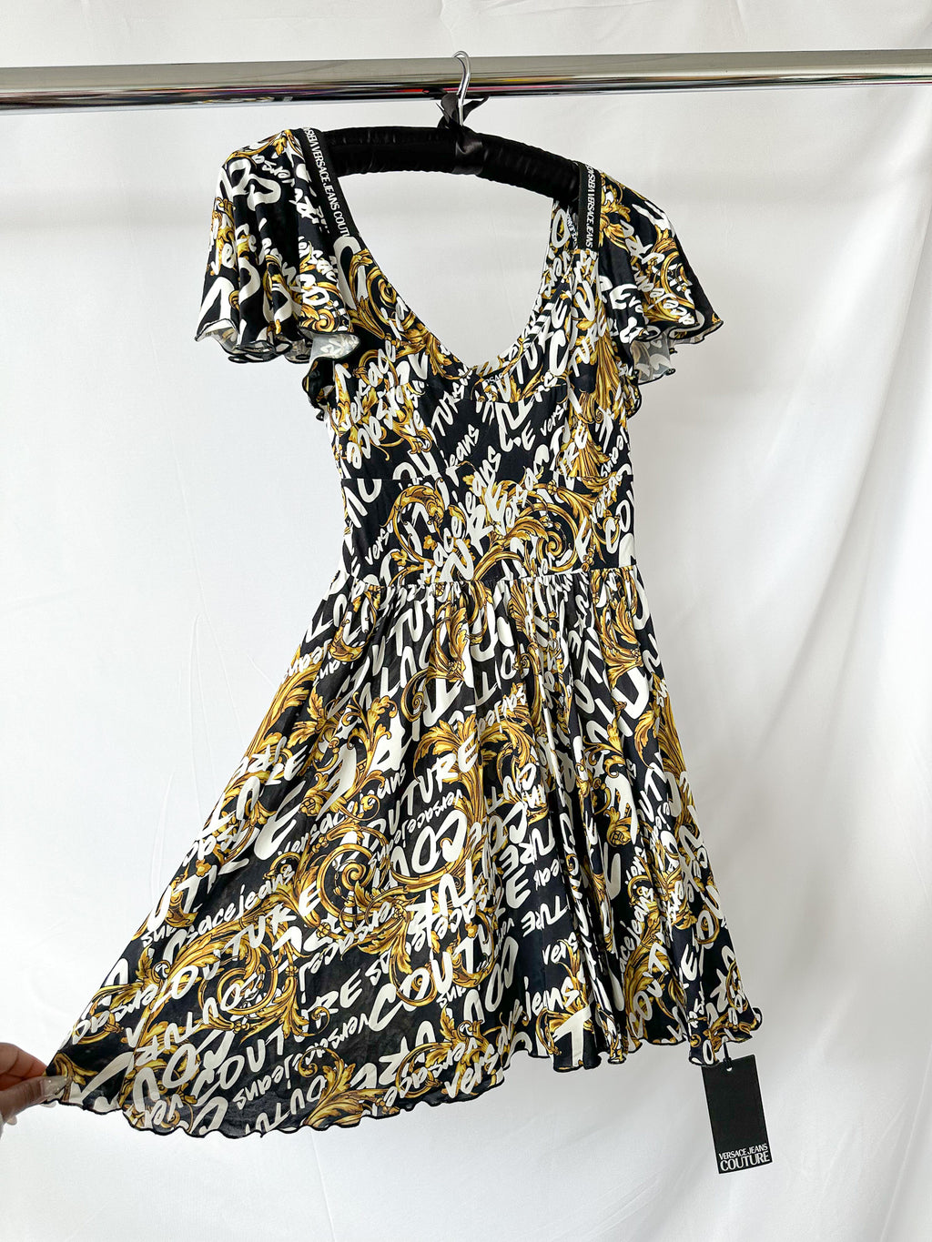 Versace Jeans Couture Allover Brand Logo Print Baroque Mini Playsuit