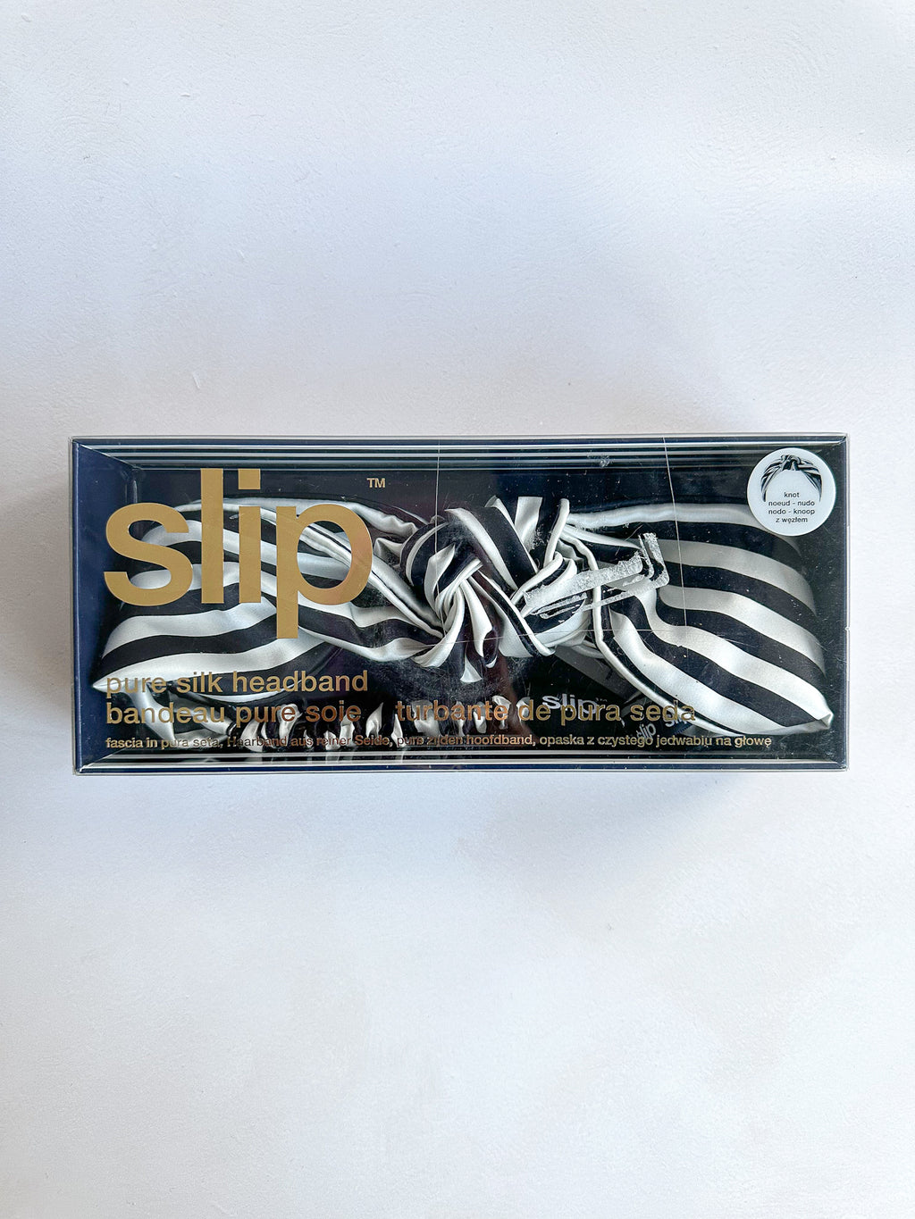 Slip Pure Silk Head Band in The Twist Navy Stripe in Box