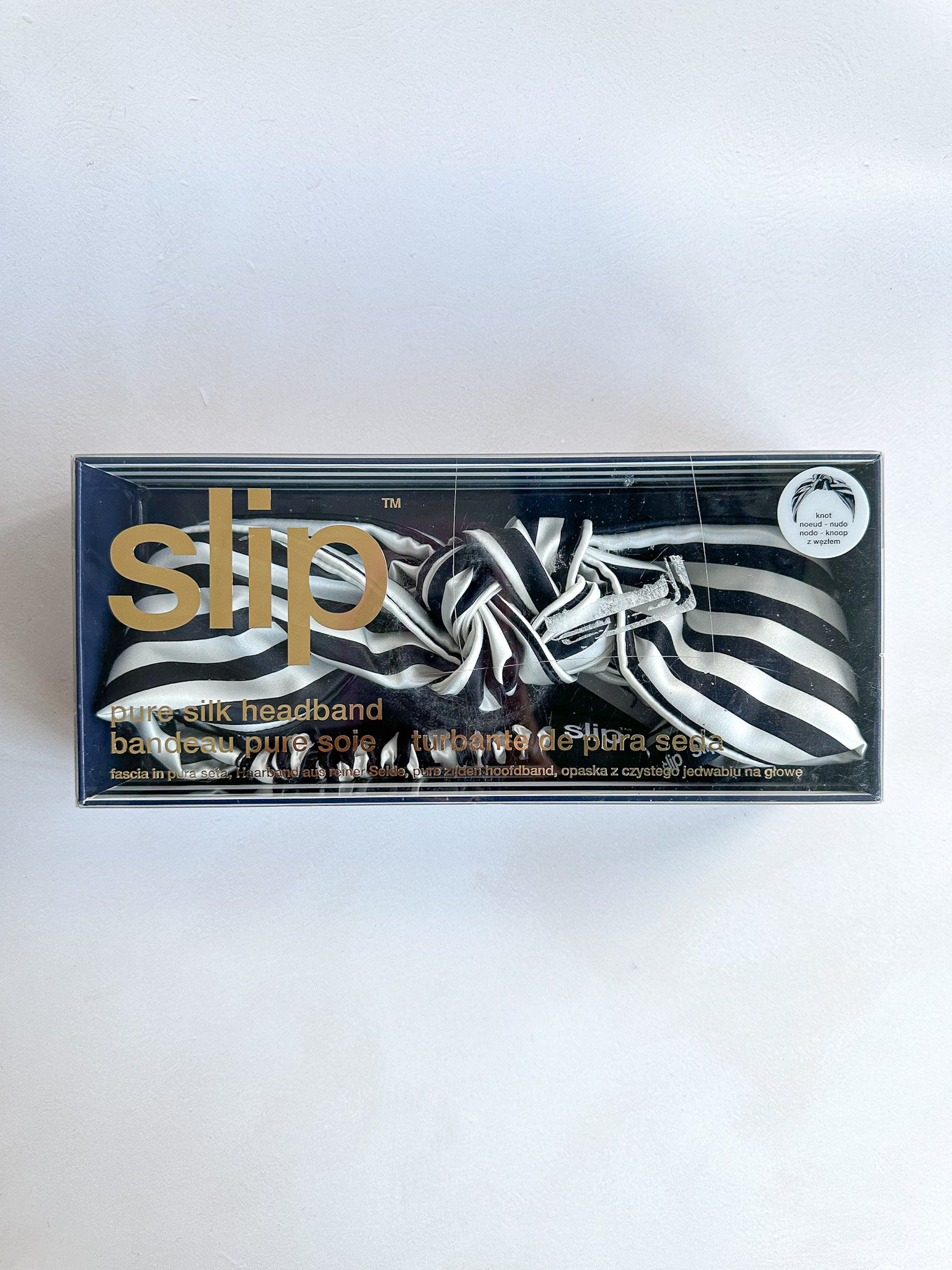 Slip Pure Silk Head Band in The Twist Navy Stripe in Box