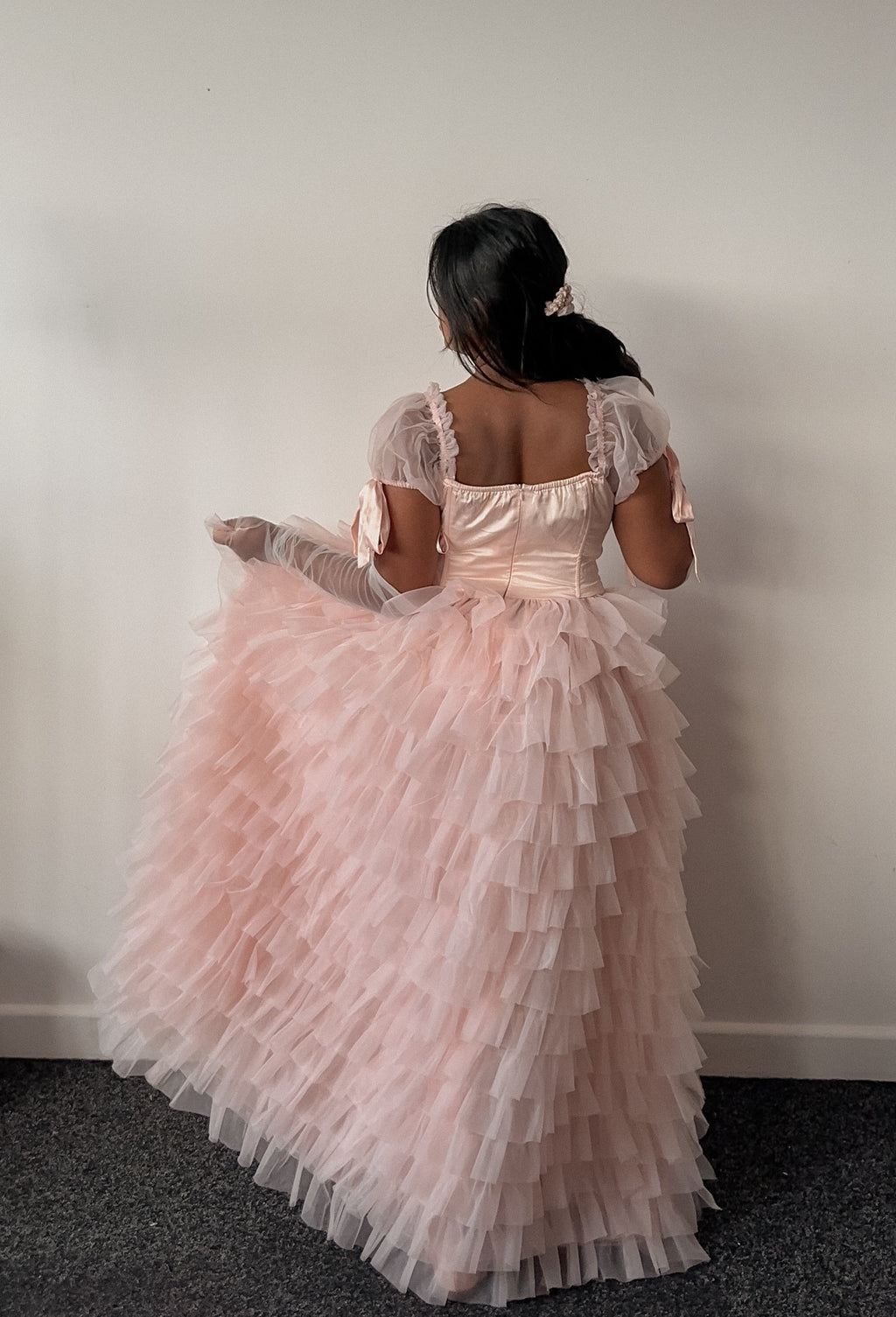 Amy Jane London Pink Kitty Fairytale Satin Corset Bodice Tiered Tulle Hem Maxi Gown Dress