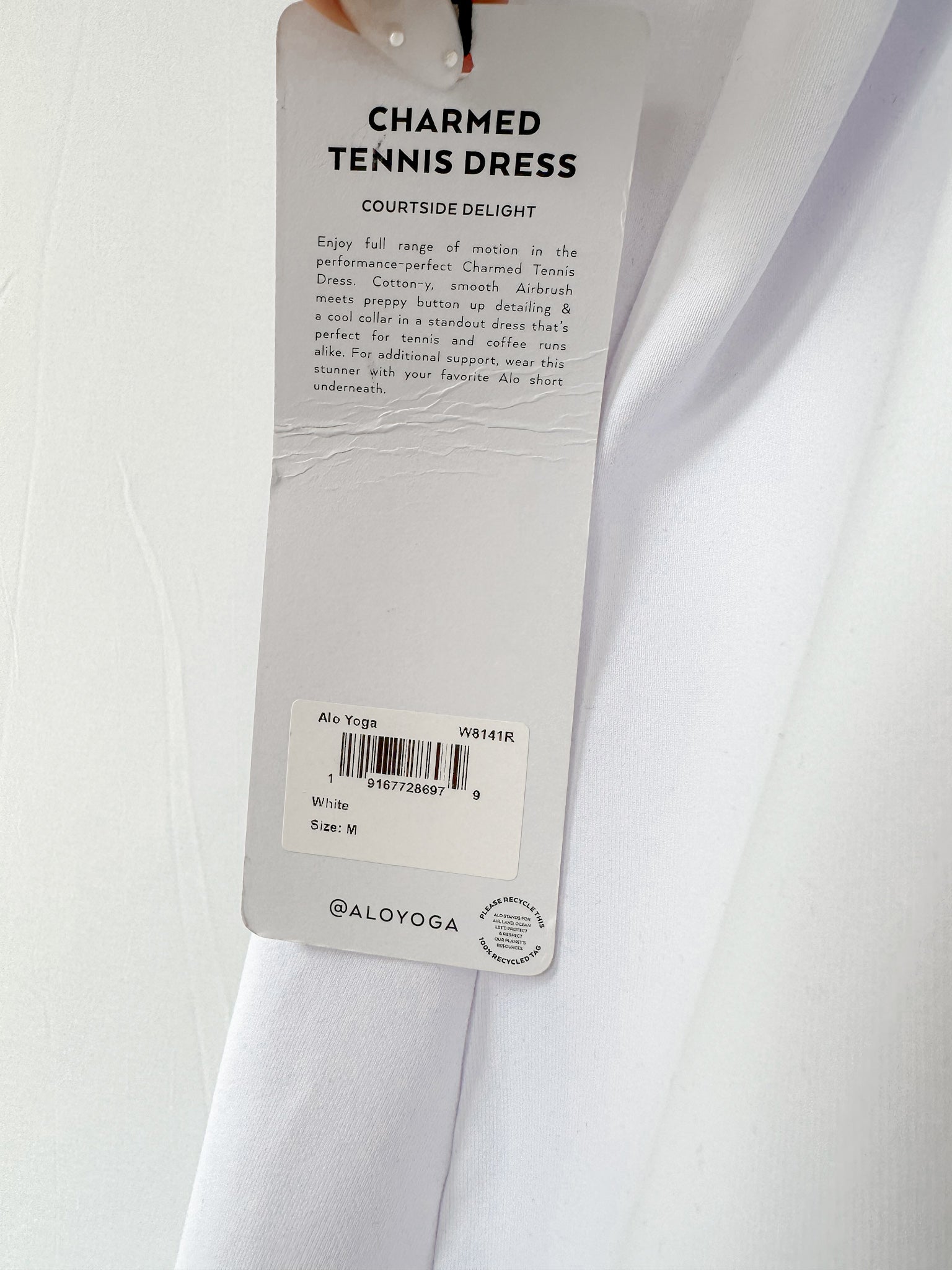 Alo Yoga Charmed White Logo Collared Tennis Dress