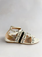 ALAÏA Beige Laser-Cut Leather Sandals