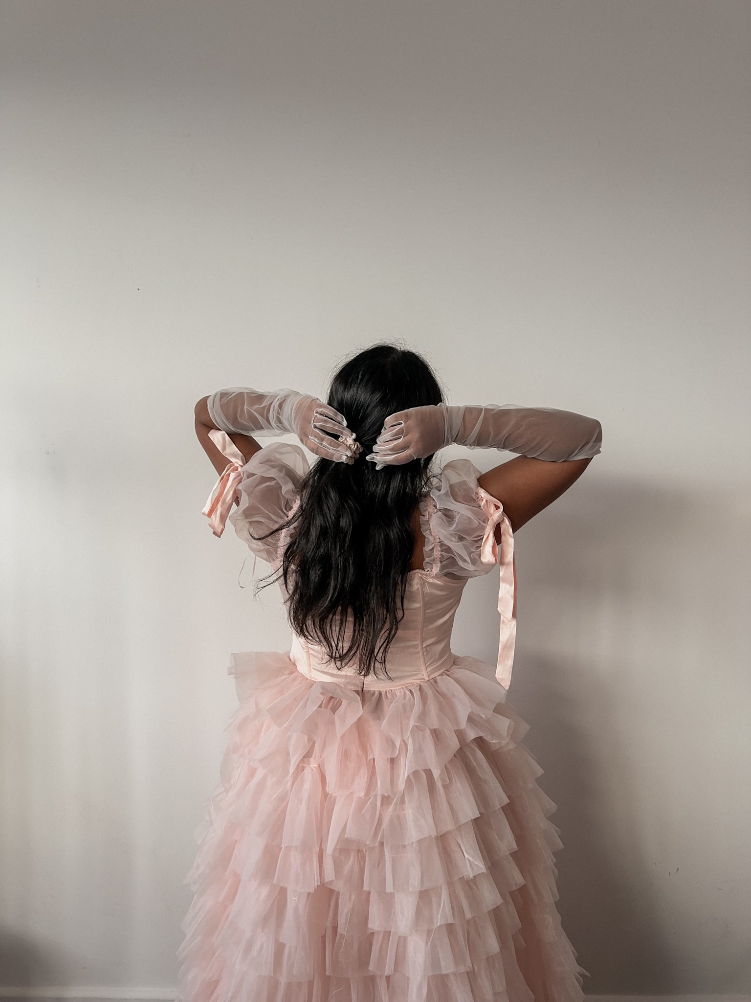 Amy Jane London Pink Kitty Fairytale Satin Corset Bodice Tiered Tulle Hem Maxi Gown Dress