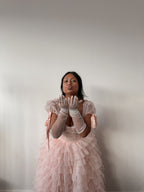 Amy Jane London Pink Kitty Fairytale Satin Corset Bodice Tiered Tulle Hem Maxi Gown Dress