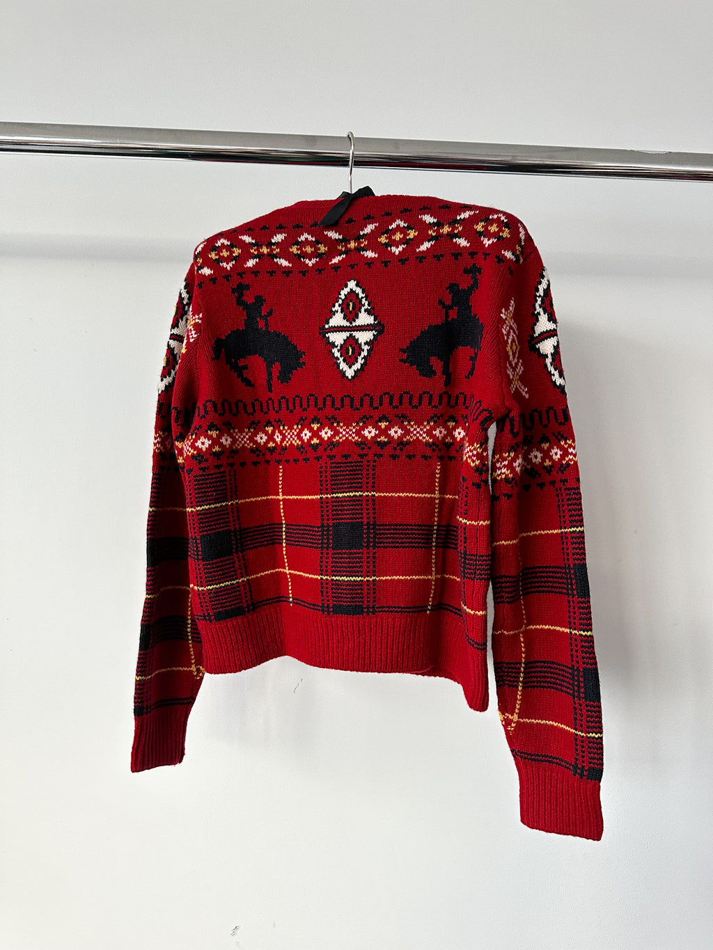 Pull en laine intarsia Fair Isle à tartan rouge Western Polo Ralph Lauren