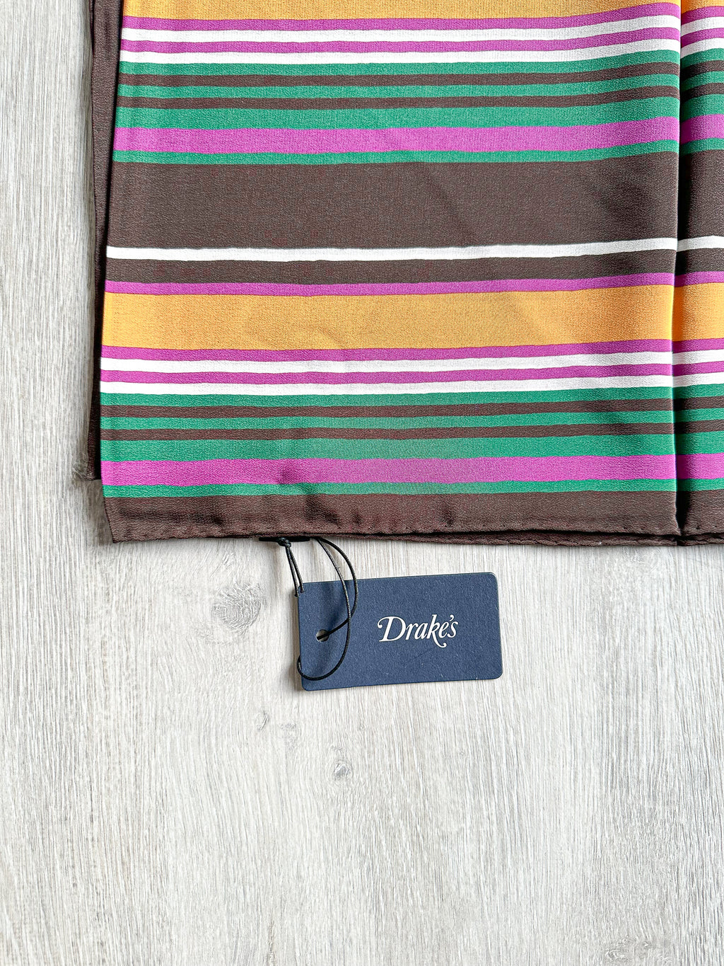 Drake's Multicoloured Striped Orange Brown Green Silk Scarf - House Of Huntington