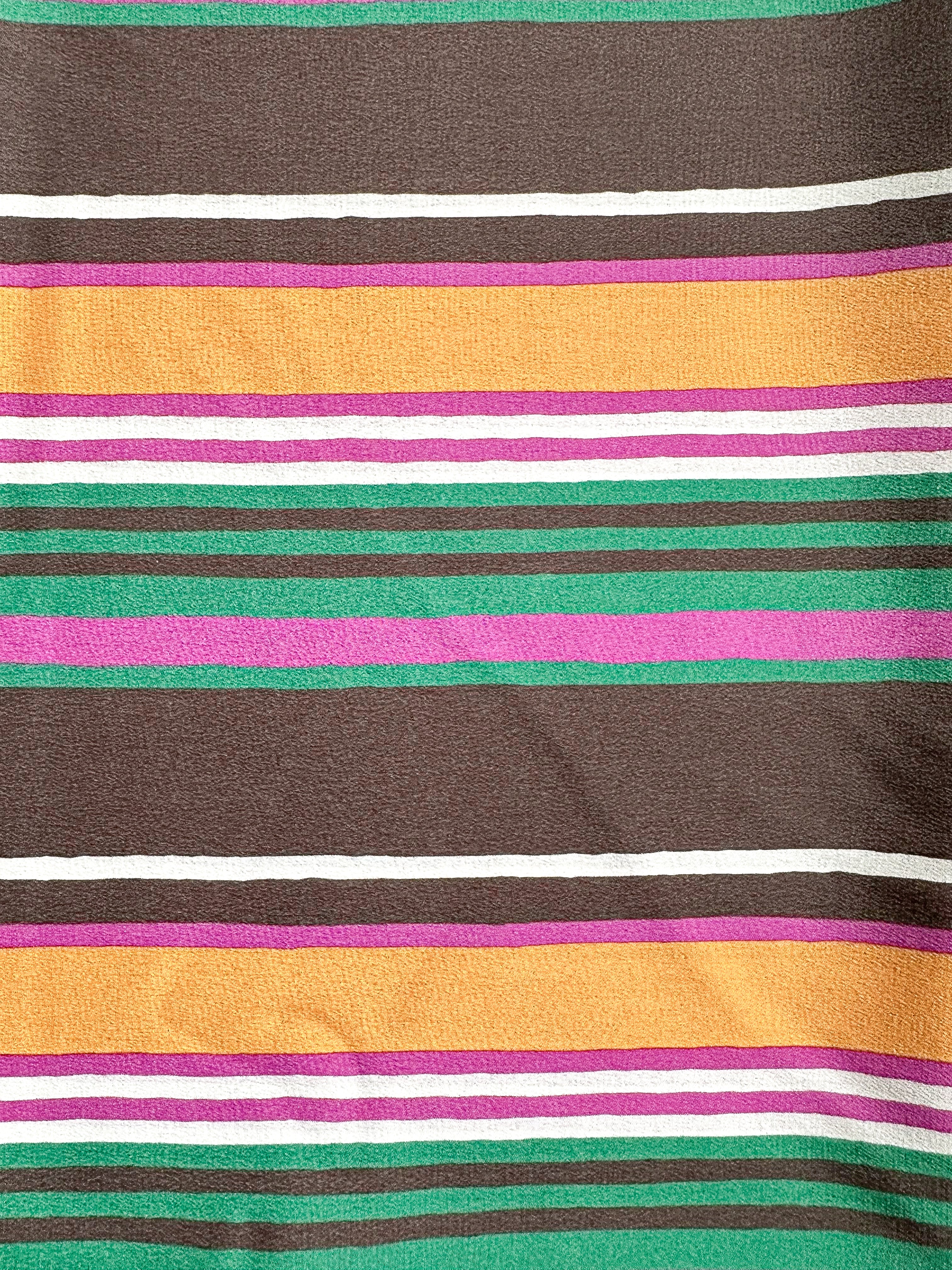 Drake's Multicoloured Striped Orange Brown Green Silk Scarf - House Of Huntington