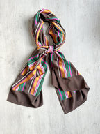 Drake's Multicoloured Striped Orange Brown Green Silk Scarf - House Of Huntington